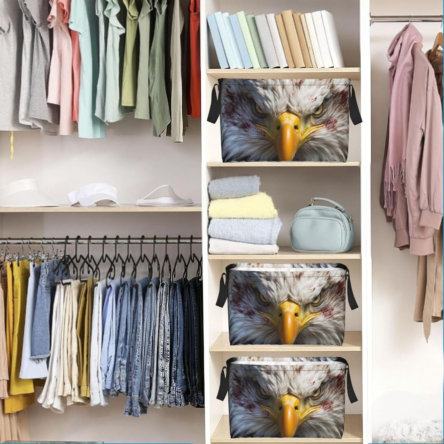 Collapsible Storage Basket for Shelves, Decorative Closet Bin with Handles image 5