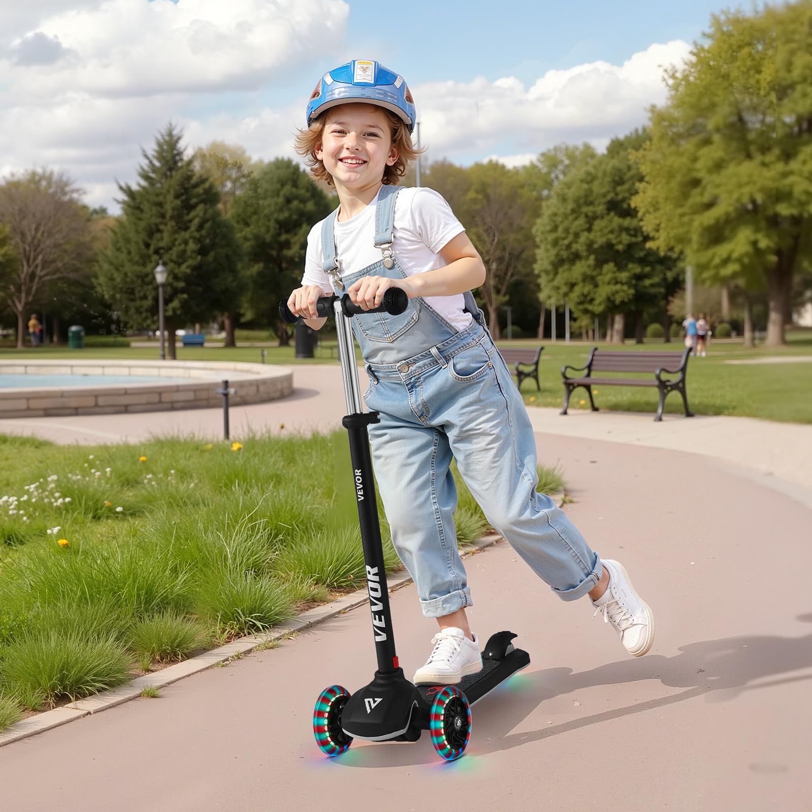 VEVOR Monopattino con 3 Ruote per Bambini da 3 Anni, Monopattino Carico max. 75kg 3 Altezze 710/755/800 mm, Ruote Luminose φ120 mm, Manubrio Altezza Regolabile, Pedana Antiscivolo, Nero