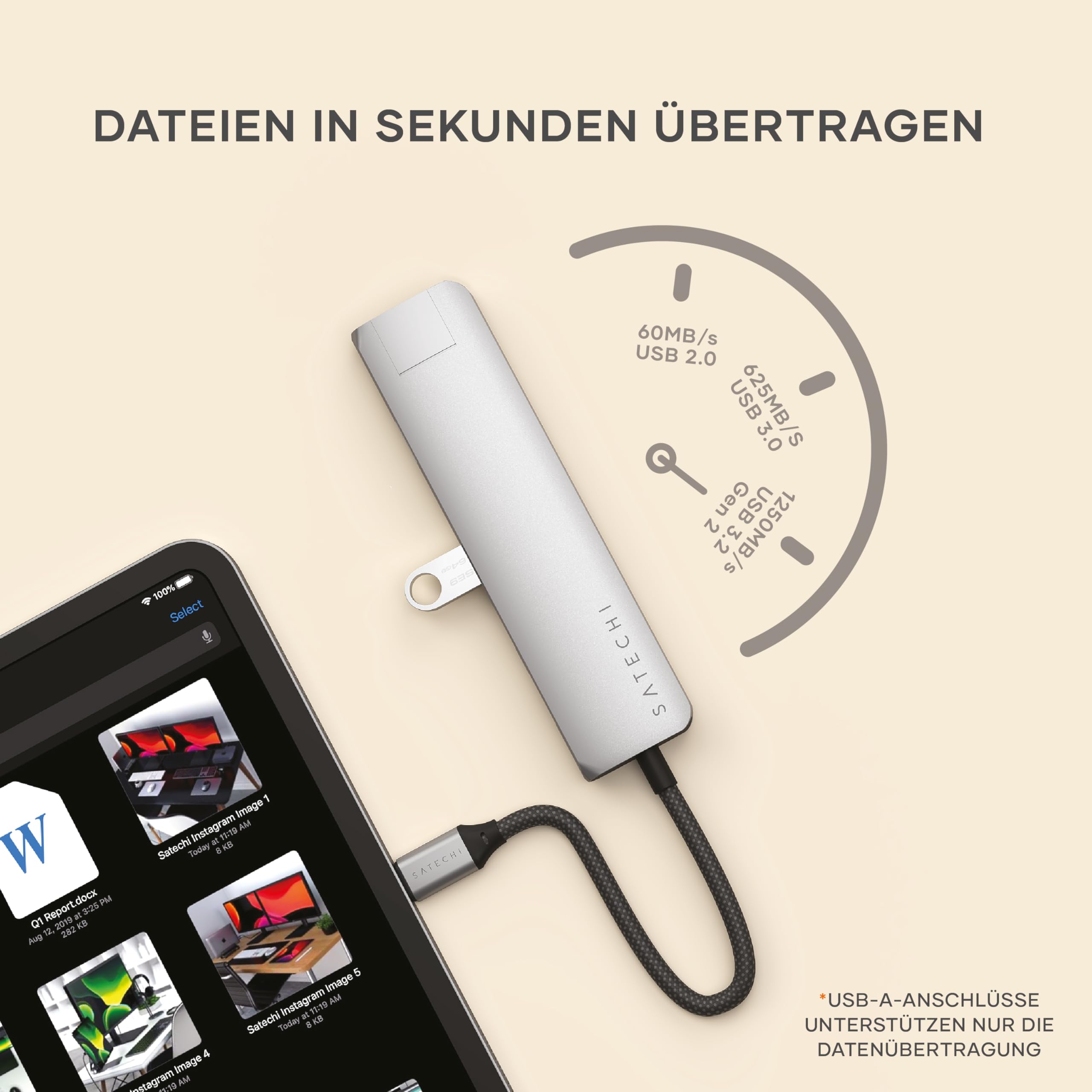 SATECHI 7-in-1 Slim-Plus USB-C Hub, Space Grau | 100-W-PD, HDMI 4K@60 Hz, Ethernet, 2 USB-A Anschlüsse und SD/microSD-Kartenleser