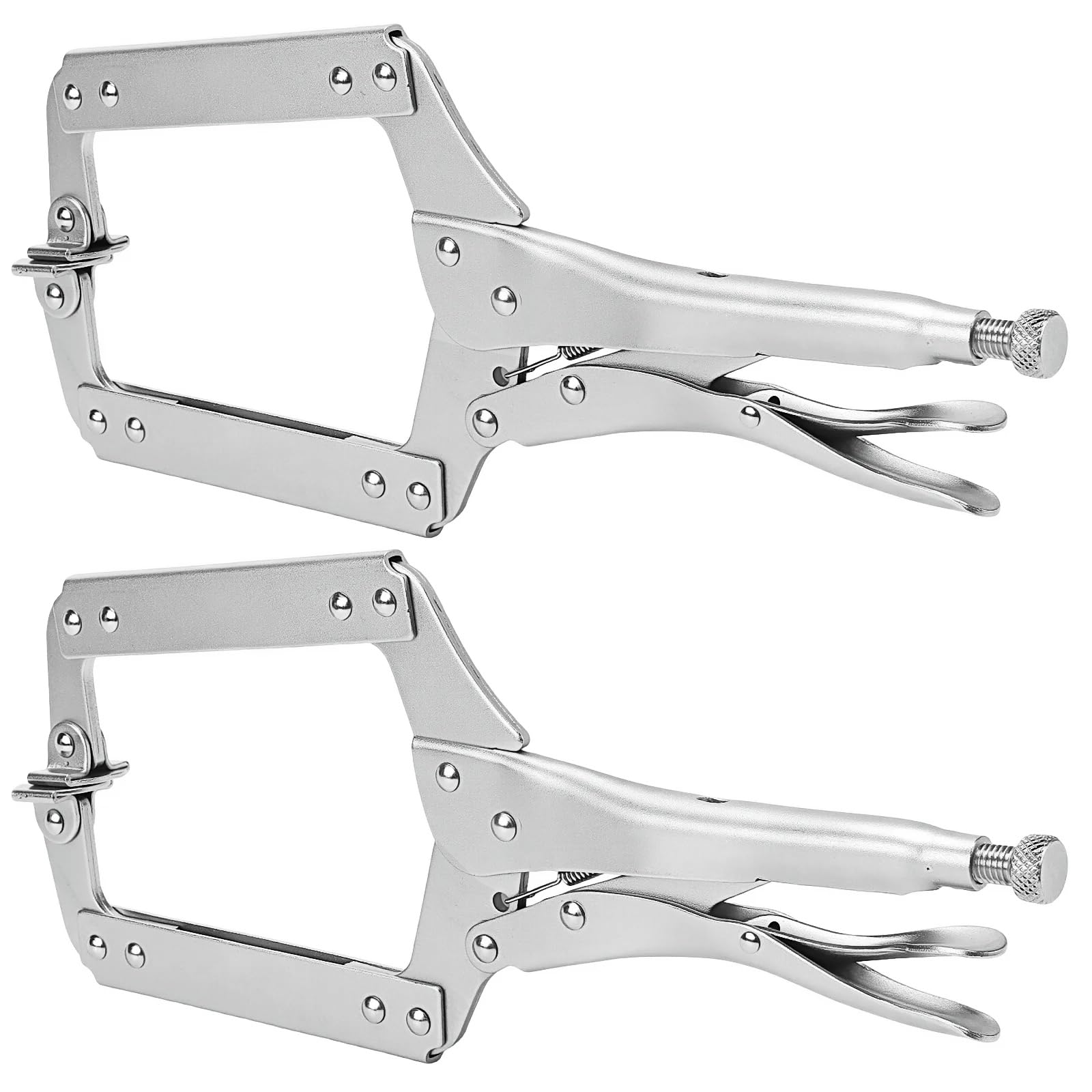 Cheungr Silver 2 Pack Metal Face Clamp, 14 Inch Pocket Hole Clamp, Adjustable Welding Clamps Vise For Woodworking, Repair, Cabinetry