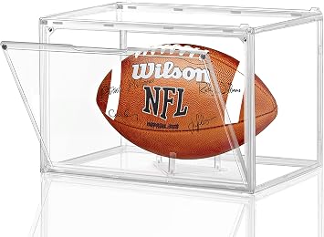 Leffis Football Display Case, Football Case Display Case, Memorabilia Display Cases with Magnetic Door and Removable Football Stand for Autographed Football Assembly Required