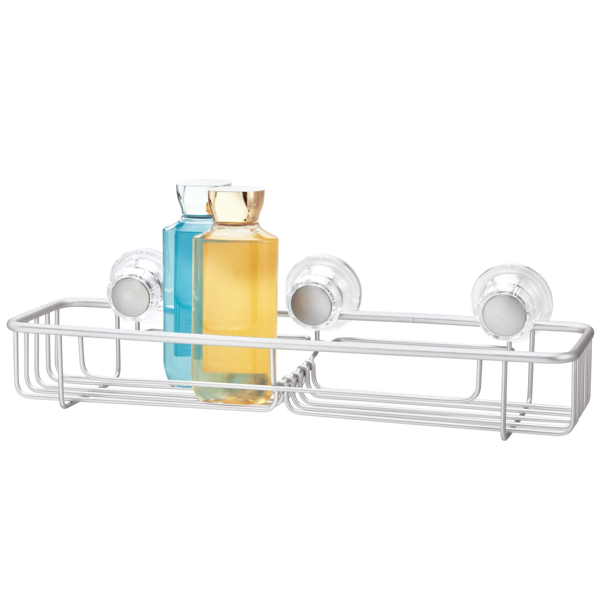 InterDesign Metro Rustproof Aluminum Turn-N-Lock Suction Bathroom Shower Caddy Basket for Shampoo Conditioner Soap - Extra Large Silver