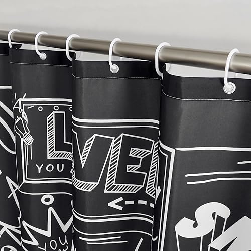 Miniatura 4 de AMBAYLA Cortina de ducha inspiradora negra, decoración artística, divertida, para baño, juego de cortina de ducha de fibra de poliéster impermeable