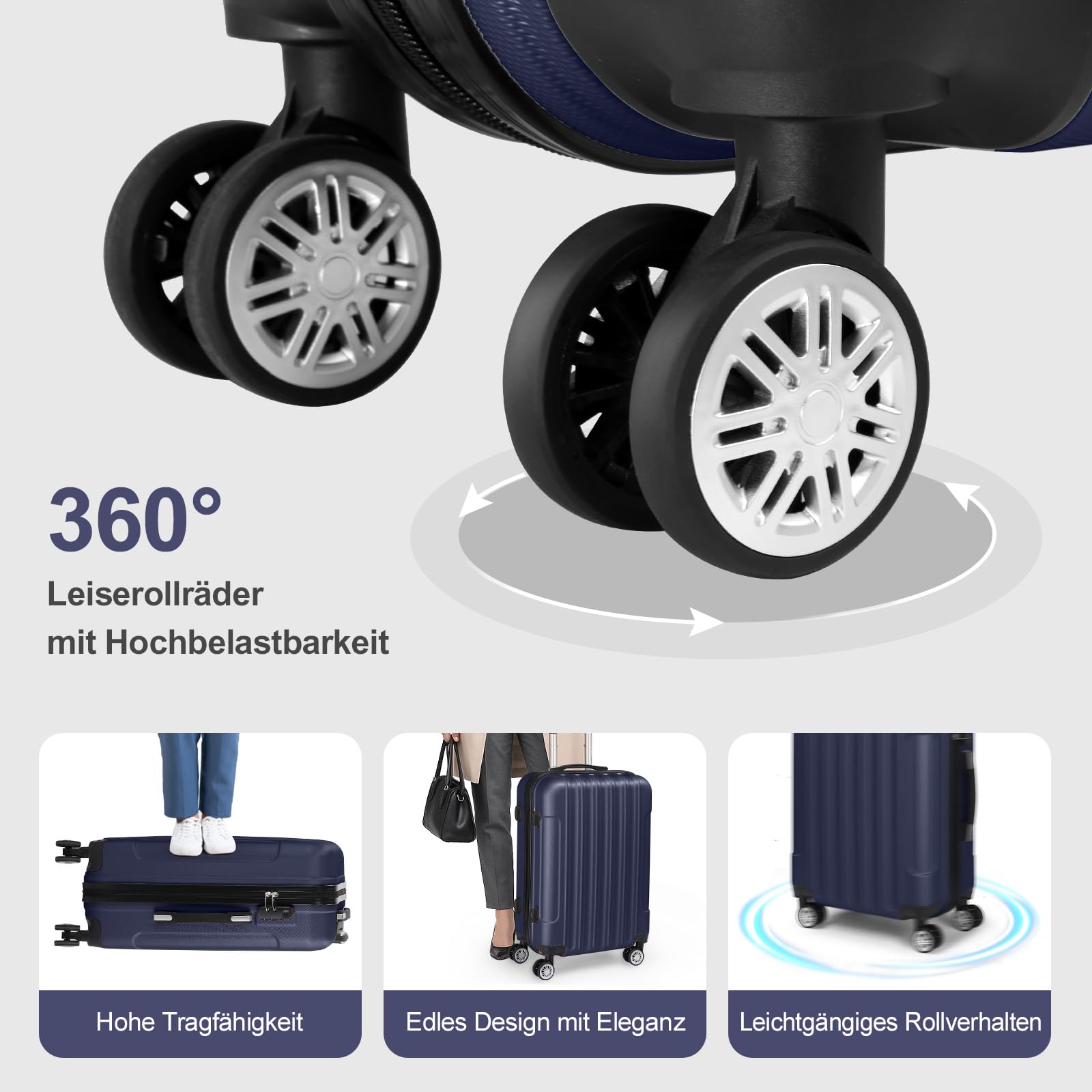 LALAHO Kofferset 5 teilig mit Kosmetikkoffer, Hartschalen Koffer Set aus ABS, Reisekoffer Set, Gepäckset mit Schminkkoffer & Handgepäck, Dunkelblau