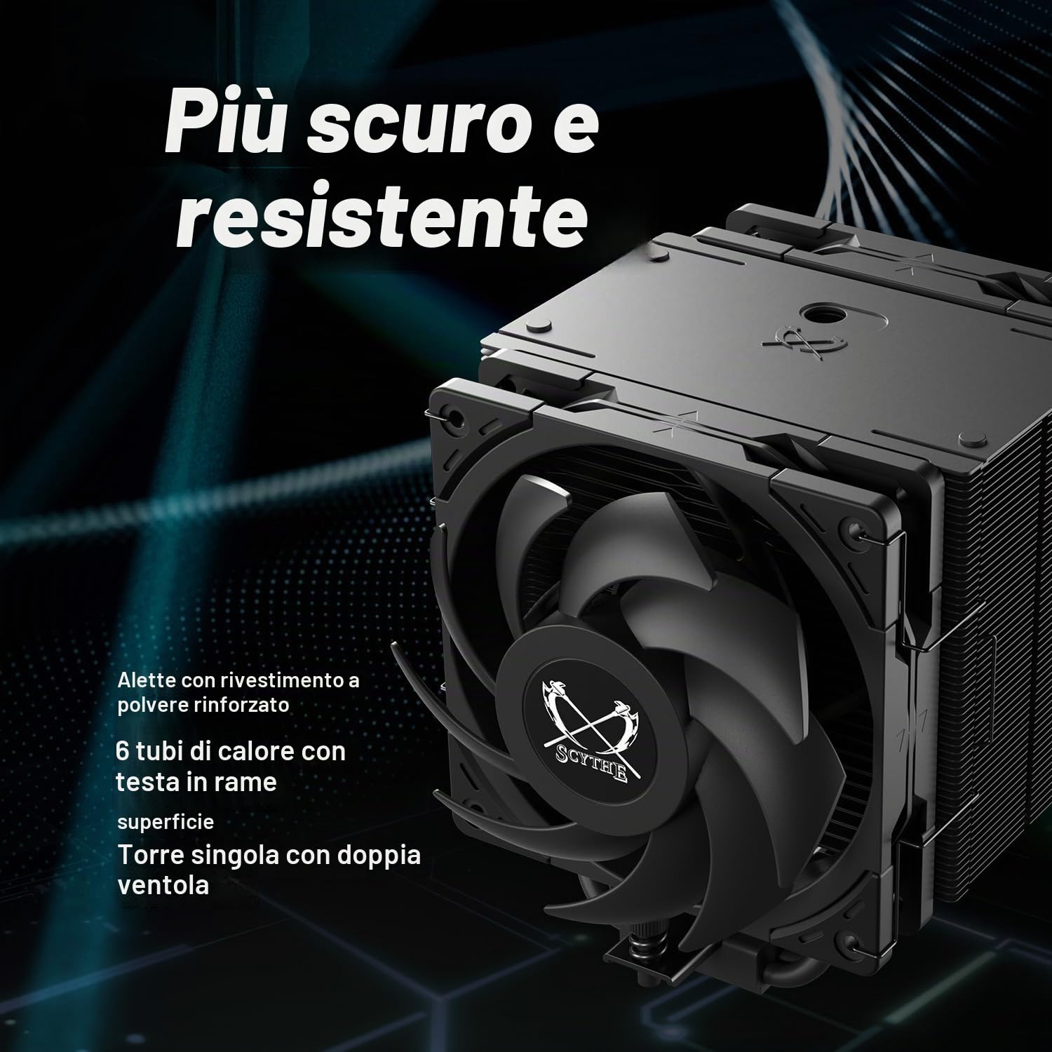 Scythe Mugen 6 Dual Fan Black Edition CPU Air Cooler, Intel LGA1700, LGA1151, AMD AM5, AM4 Support, 120 mm, torre singola, copertura superiore in alluminio (Mugen 6 Dual Fan Black Edition)