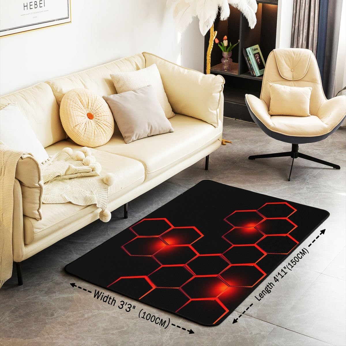 jejeloiu Honeycomb Rugs for Bedroom Living Room Modern Hexagon Theme Area Rug 5x7 Inch Decor Geometrical Indoor Floor Mat Beehive Red Black Accent Rug Bedroom