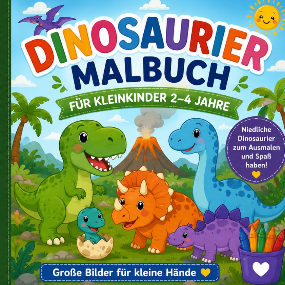 Dinosaurier Malbuch für Kleinkinder 2–4 Jahre: Niedliche und einfache Dinosaurier zum Ausmalen