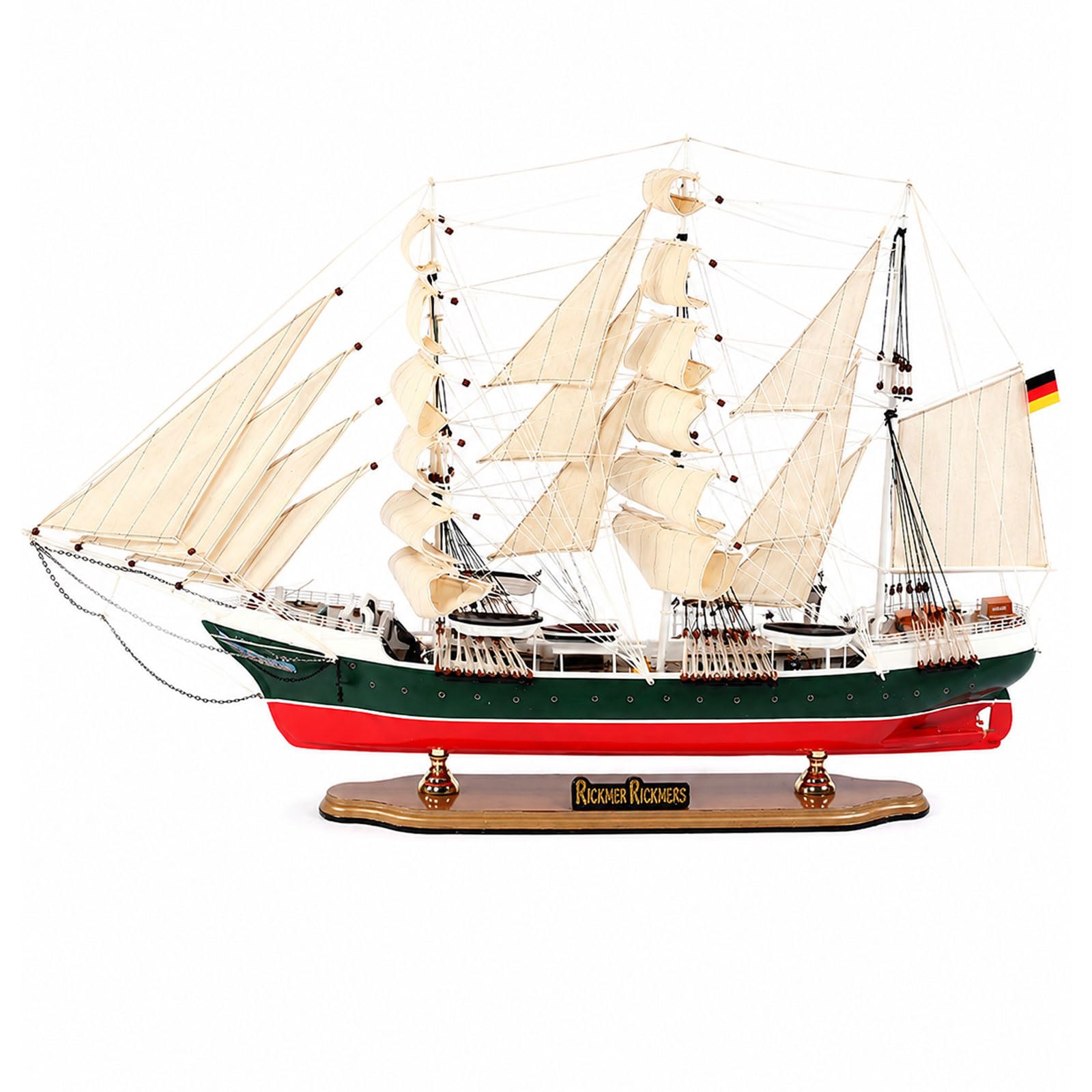 YLME Grande Modello di veliero Ornamento in Legno a Forma di Nave Alta 80cm | Con vele e sartiame realistici Decorazione nautica per la casa per soggiorno, ufficio o mensola