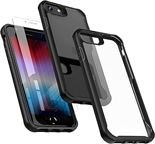 ORETECH Funda Transparente para iPhone SE 3 2022, Funda iPhone SE 2020/7/8, con [2x Protector de Pantalla] Silicona Bumper Carcasa Antichoque y Antigolpes Caso Clear Case para iPhone SE 2022 5G, Negro