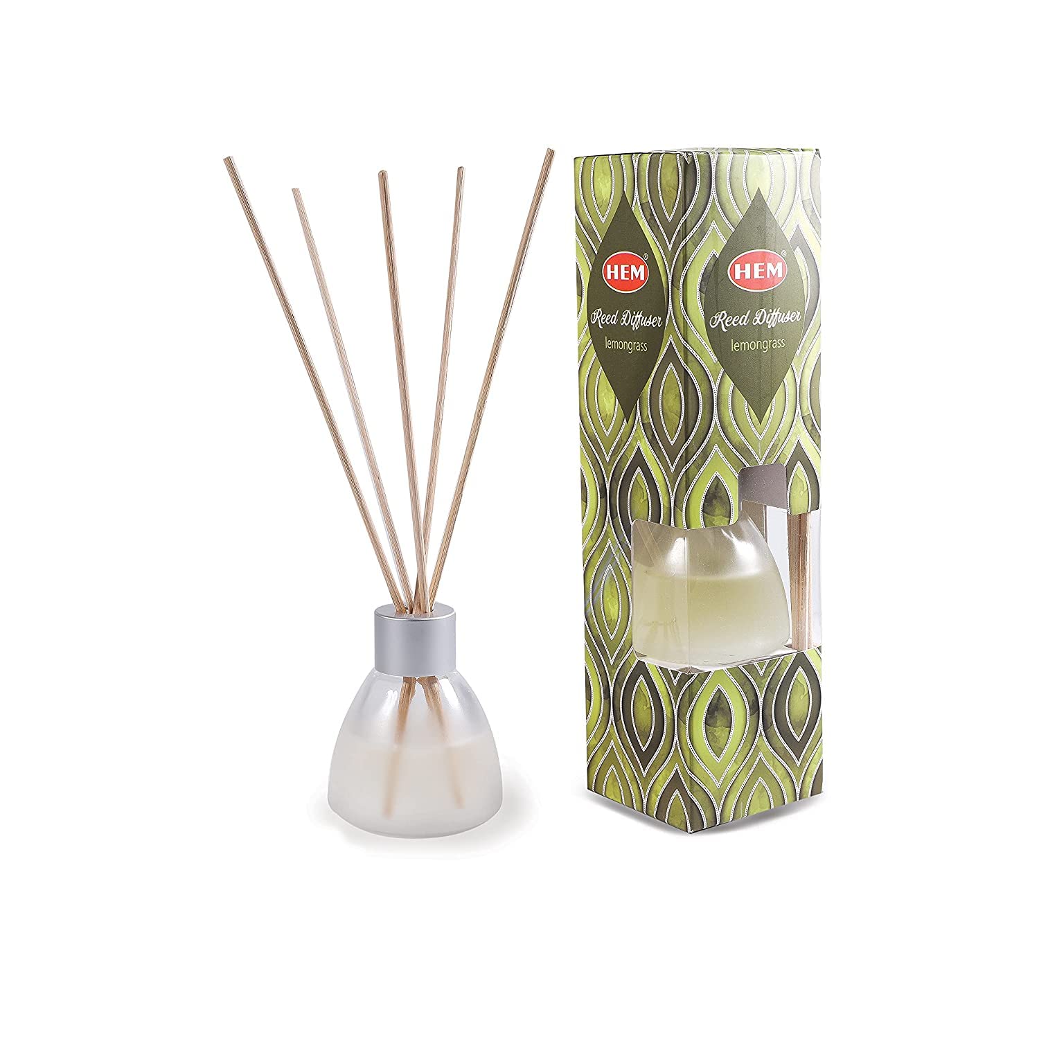 HEM Lemongrass Reed Diffusers Set 40 ml | Fragrance of Natural Lemongrass | Pack of Glass Bottle with Oil & 5 Diffuser Sticks | Reed Diffuser Set | Aroma Diffuser for Home Fragrance