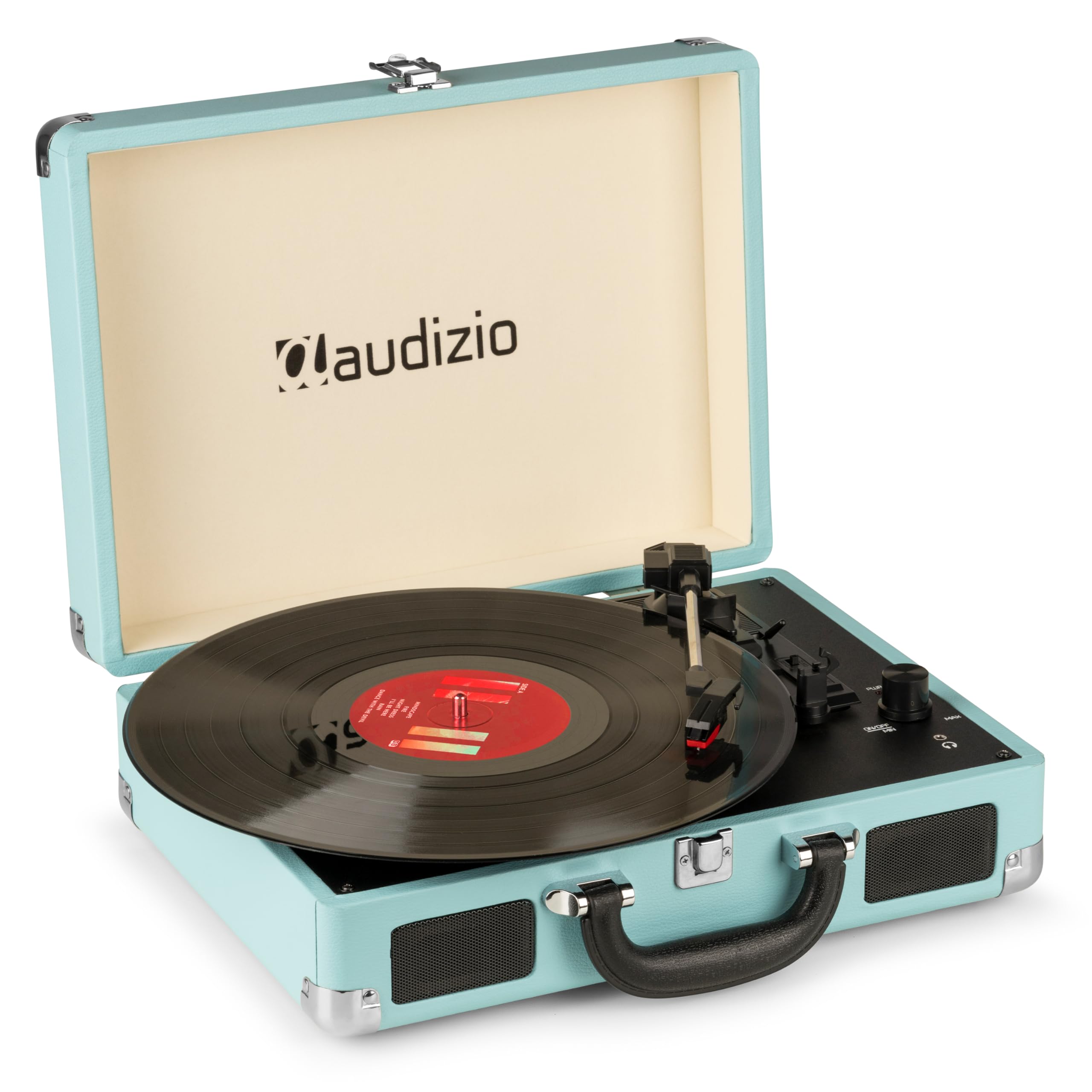 Audizio RP114BL Tocadiscos Azul con Altavoces Integrados, Adaptador de 3 Velocidades (33, 45, 78 RPM), Conexión AUX y Salida RCA – Reproductor de Vinilo Estilo Retro con Sonido Analógico Estéreo