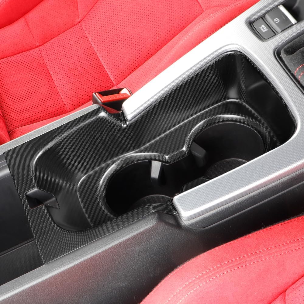 JSWAN Dry Carbon Fiber Cup Holder Insert Coaster for 11th Gen Civic Type r FL5 Typer Center Console Water Cup Slot Frame Cover Armrest Box Cup Sink Panel Cover Interior Accessories (Matte Carbon)
