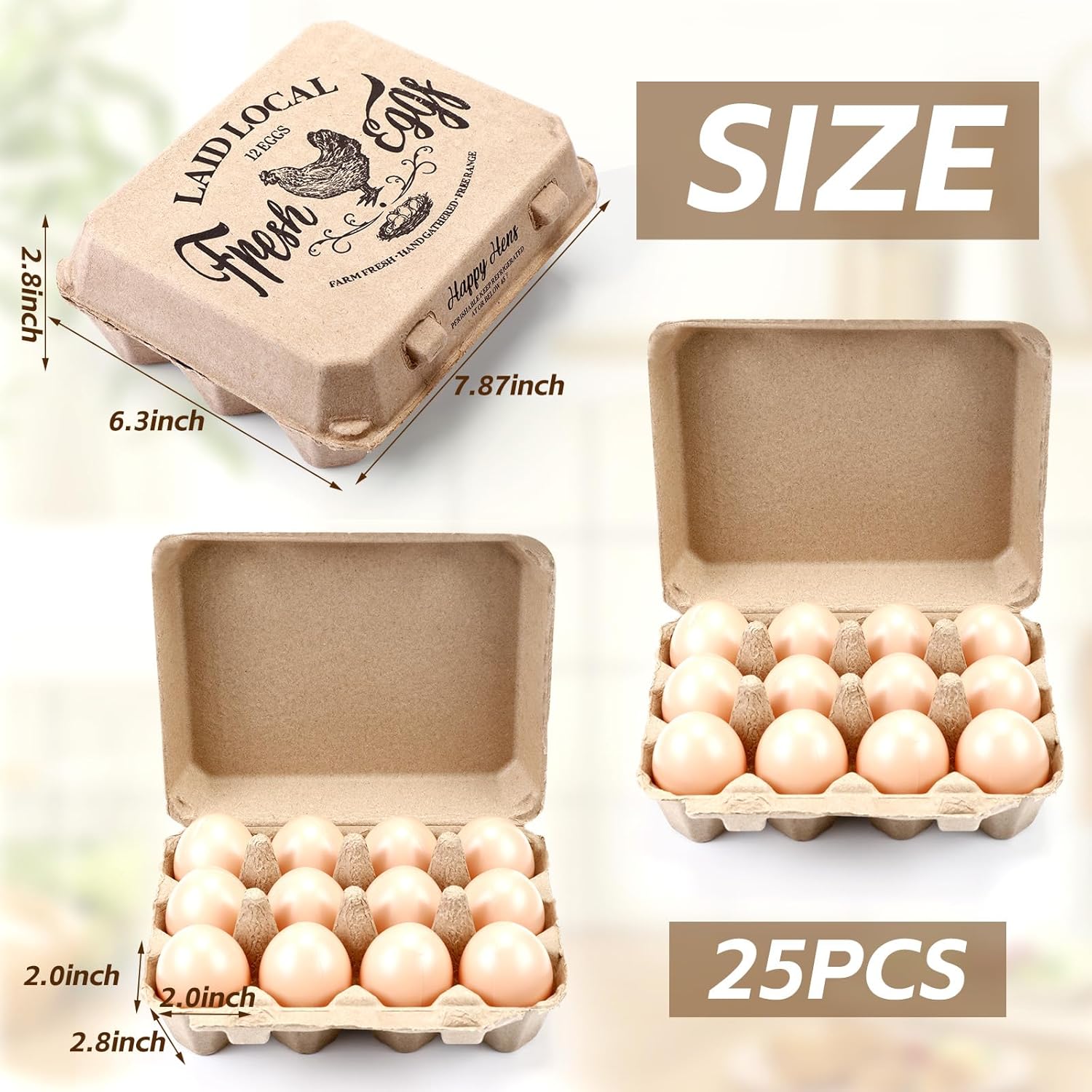 Zhanmai 25 Pcs Natural Paper Pulp Egg Cartons Blank Bulk 12 Count Dozen Vintage Classical 3 x 4 Style Square Chicken Cardboard Egg Tray for Family Farm Market Storing Easter Activity Supplies