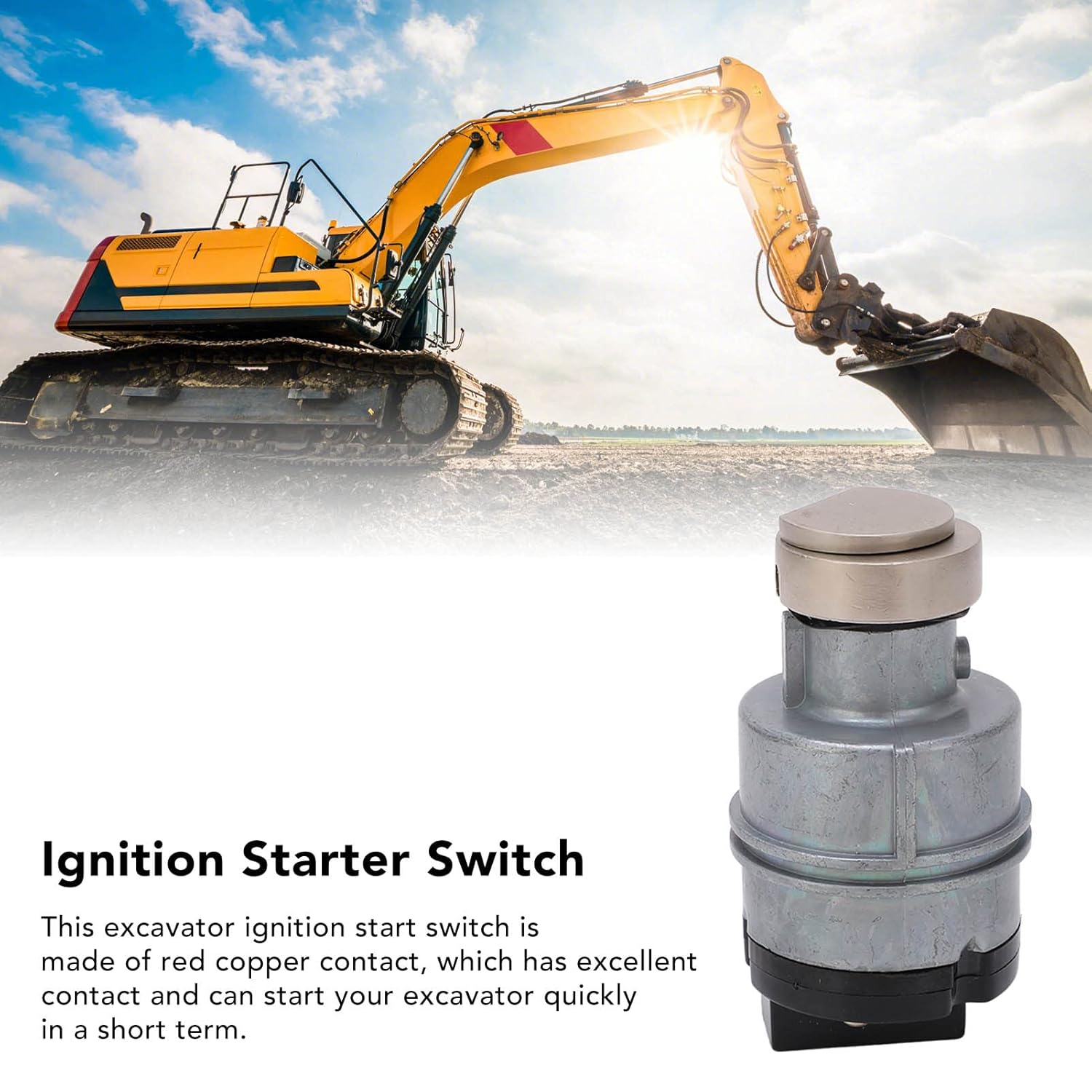 Excavator Ignition Start Switch with Red Copper Contact and Alloy Steel Housing - Replacement Compatible with KOBELCO SK 8 SK150LC IV SK200 IV SK220 IV and SK250 IV