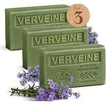 Verbena Scented Soap Bar - Enriched with Organic Shea Butter - Hydrating Hand & Body Soap - 100% Natural Ingredients - Made in Provence - 3x125g | French Soap Made In Provence | Moisturizing Hand & Body Bars | Organic Shea Butter | Rich Creamy Lather | 97% Natural