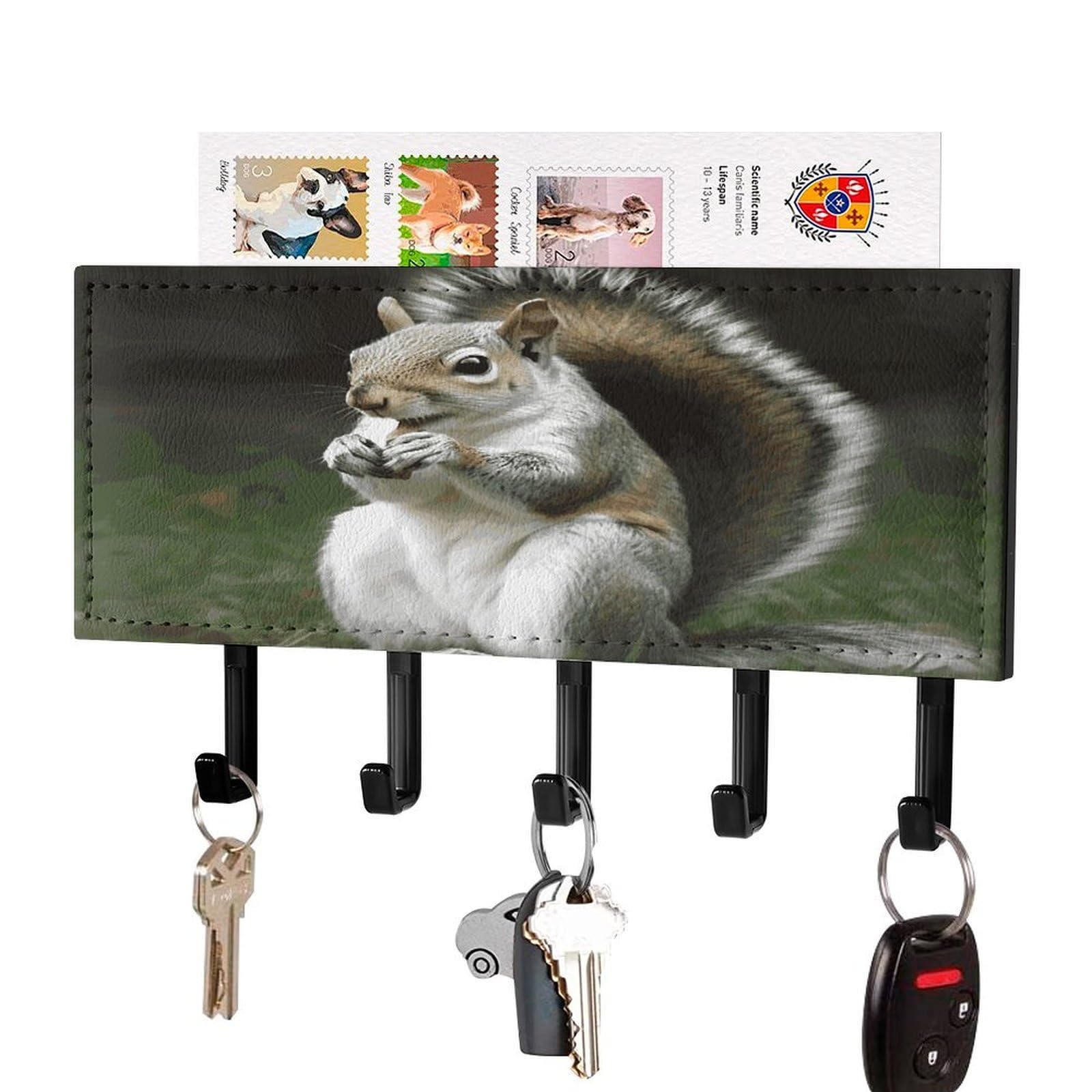 LDGSUPH Squirrel Key Holder Wall Mount Key Hanger with 5 Hooks Fashion Key Organizer Rack Hanging Key Hooks with Mail Organizer Key Rack for Home Entryway Hallway Black-Style