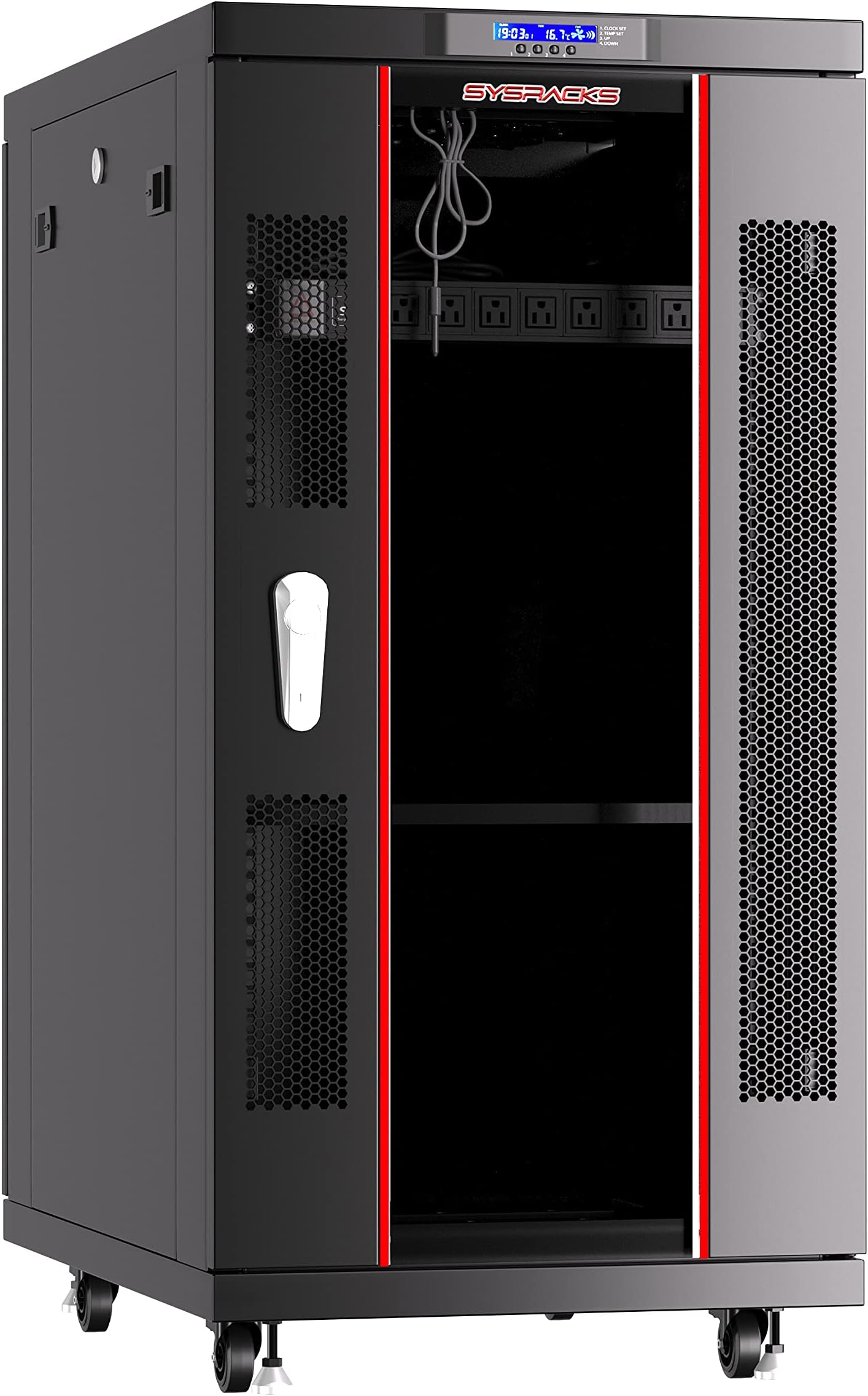 18U Home Server Rack Cabinet – 19" Floor Standing Network Rack, 32" Deep Homelab Rack with Locking Glass Door, Cooling Fans, PDU & Shelf for NAS, Router, Switch and AV Equipment