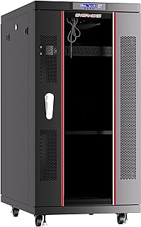 Server Rack 27U Network Enclosure Data Cabinet 39" Deep Server Rack Glass Door - Thermostat - 4 Cooling Fans - 8-Way Power Strip - Shelf - Casters - Dust Tight Cable Entries - LCD Screen