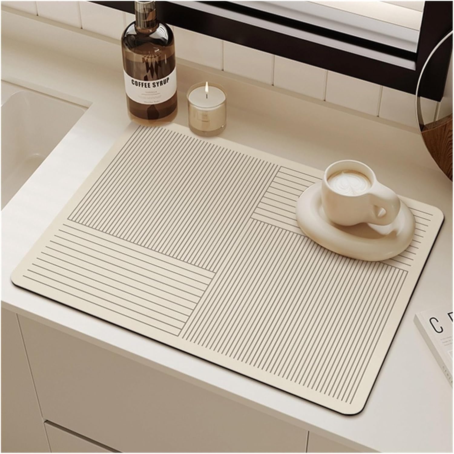 Dish Drying Mat Quick-drying Absorbent Kitchen Tableware Impermeable Mat Coffee Dish Drying Heat Insulation Non-slip Pad Mats(01,50x60cm)