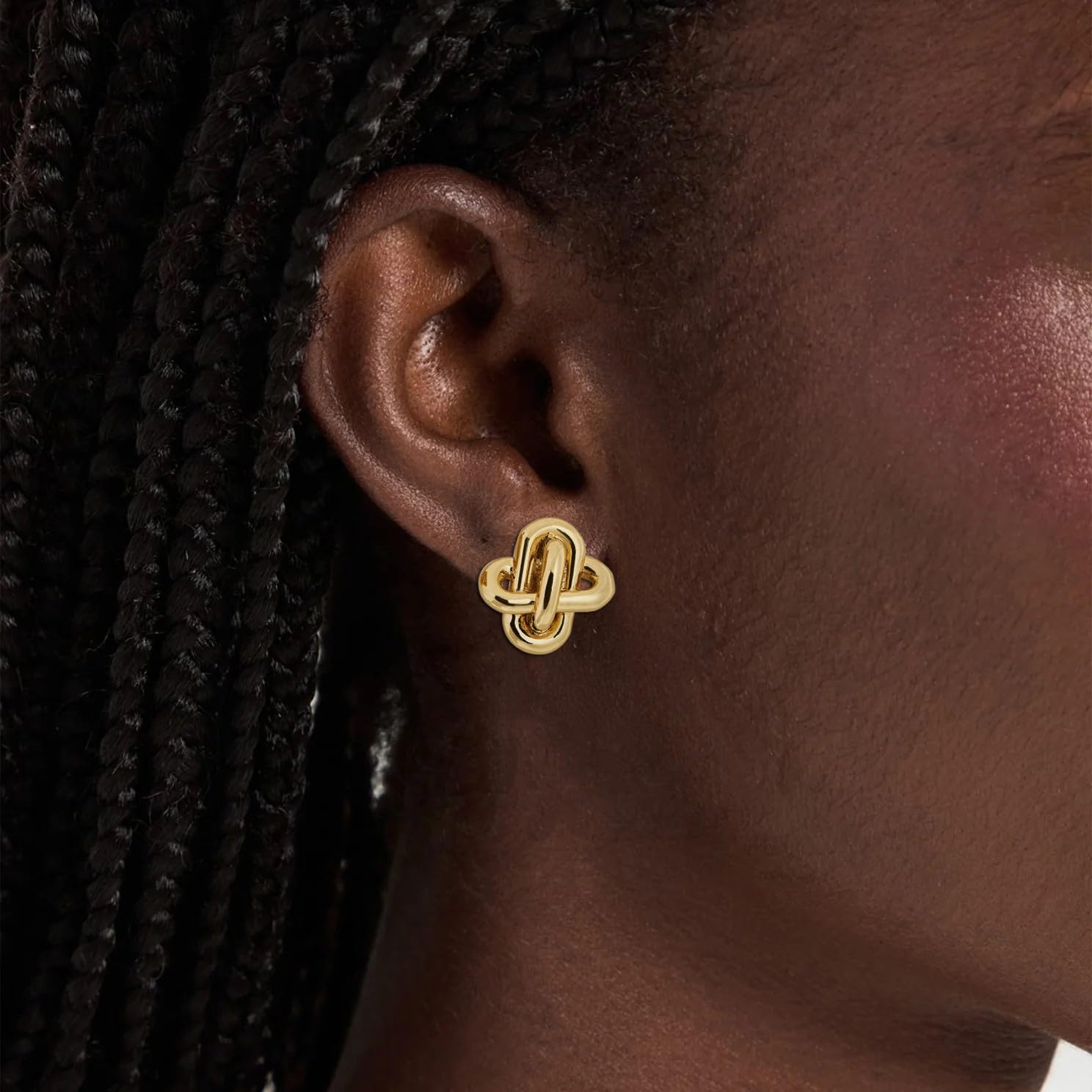 Obidos 14K Gold Plated Love Knot Stud Earrings | Small Statement Drop Dangle Earrings for Women | Trendy Simple Hypoallergenic Fashion Accessories Gold Jewelry Gifts for Womens - Image 3