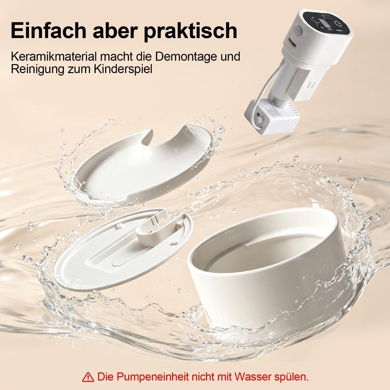 Katzenbrunnen Keramik kabellos 2,3L, Trinkbrunnen für Katzen für Indoor | Bewegungssensor, trinkbrunnen für katze kabellos 4000mAh, Ultra-leise pumpe, Mehrschichtfilter