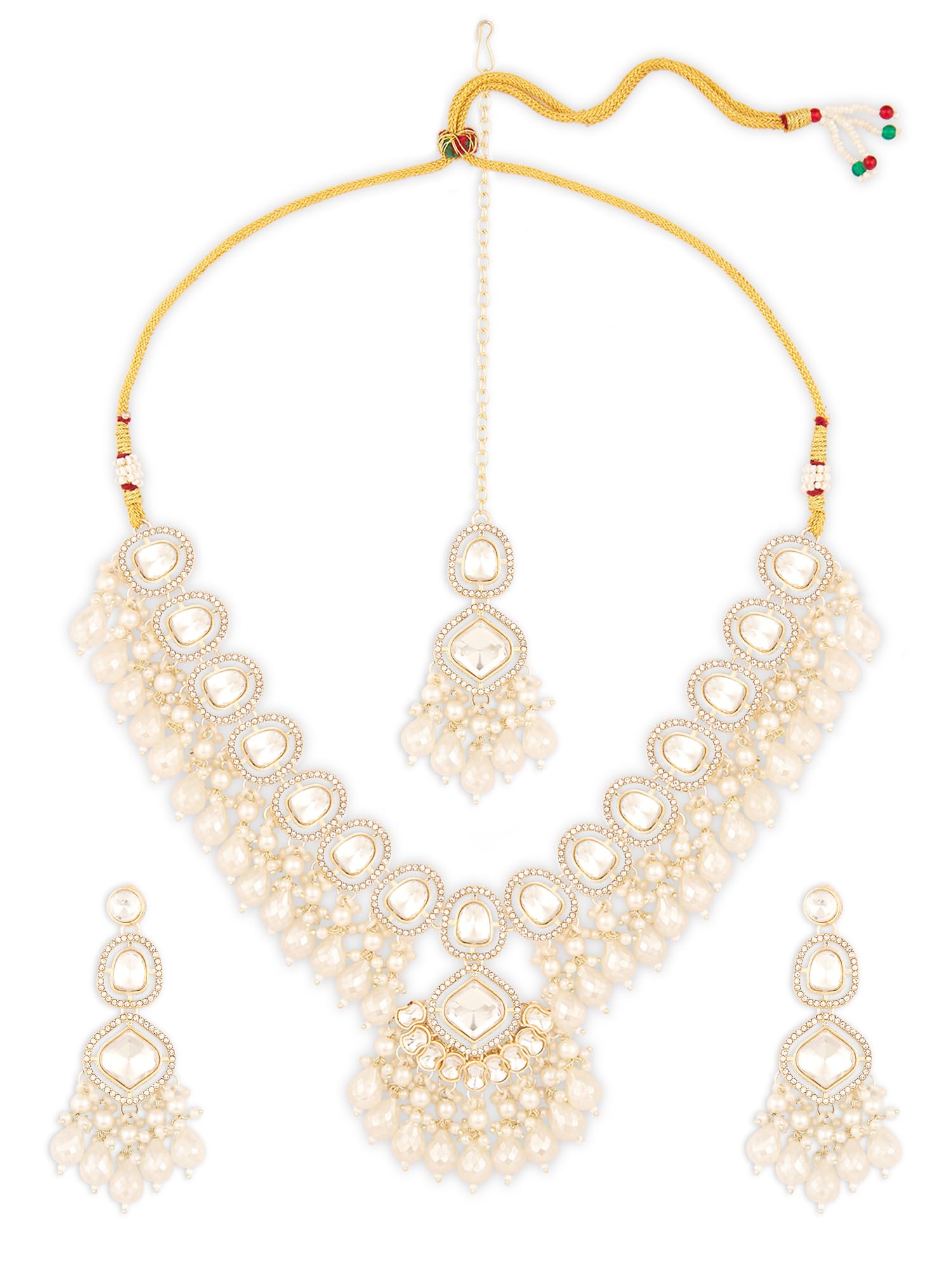 ZAVERI PEARLS Gold Tone Dazzling Stones Austrian Diamonds Necklace Earring & Maangtikka Set For Women-ZPFK18224 (B0D91ZLSHR) Amazon Price History, Amazon Price Tracker