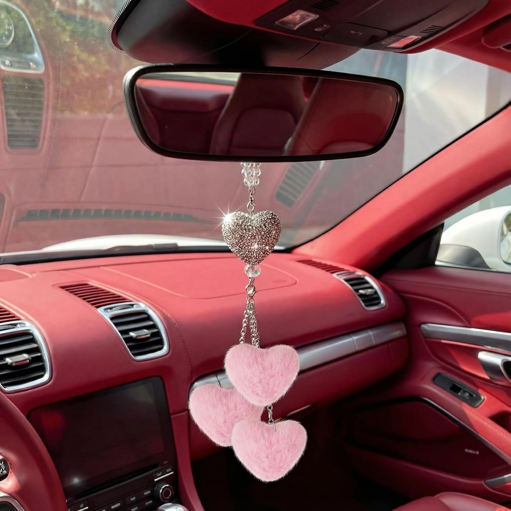 Amazon.com: Frienda Pink Crystal Bling Car Mirror Hanging