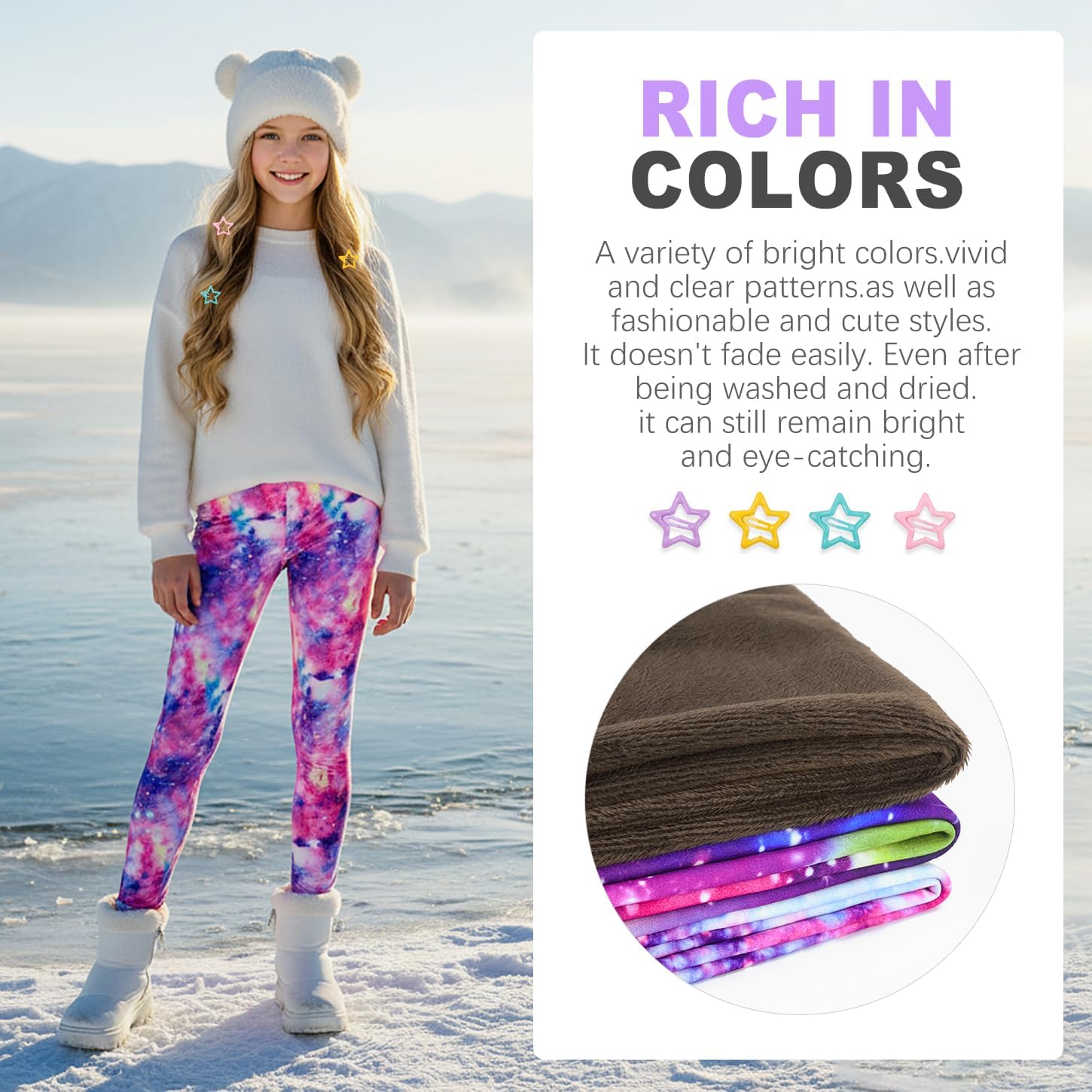 2 Pack Girls Fleece Lined Leggings – Warm Stretchy Winter Pants for School & Outdoor Play, Size 4-10 Years - Image 5