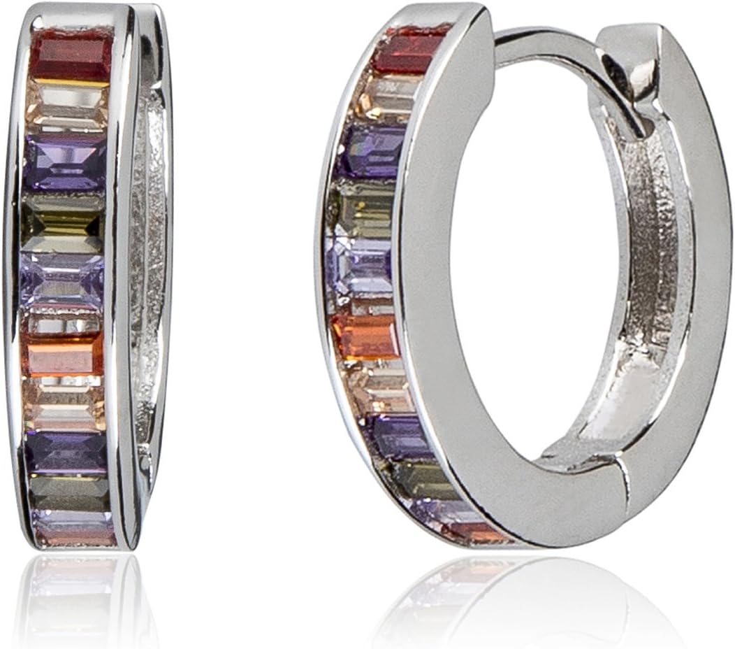 SilverLuxe Sterling Silver Cubic Zirconia Hinge Hoop - Multi Color