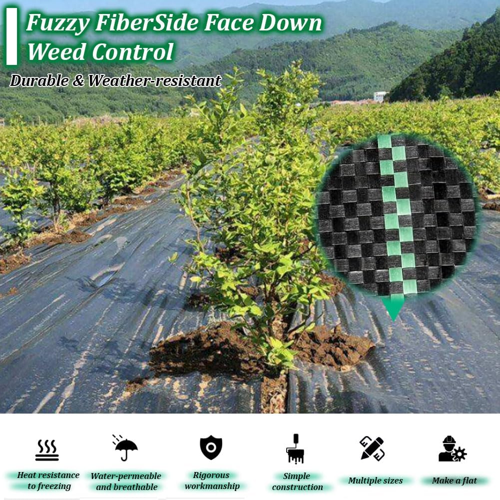 6x100ft Weed Barrier Landscape Fabric Heavy Duty,5.3 OZ Ground Cover Weed Block Gardening Mat,Woven Mulch for Landscaping Ground Cover Weed Control Fabric, Garden Bed Liner, Black