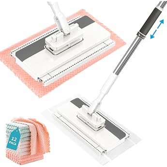 Mop with Pressure Clamp System 12 Microfibre Cloths Telescopic Handle