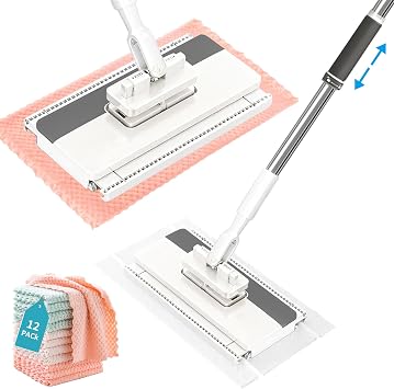 Lazy Snap Grip Flat Mop, Hands Free One Click 12x Washable Microfibre Pads