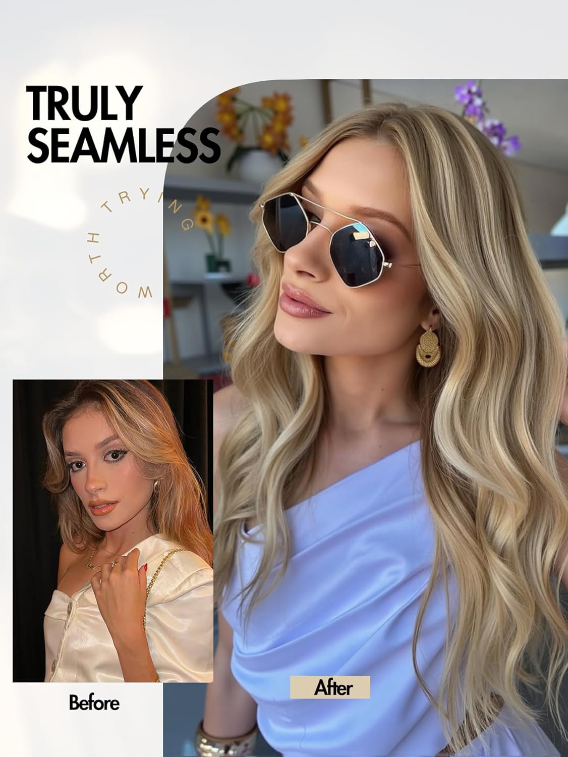 WIGER Genius Butterfly Hair Extensions Real Human Hair Double Layer Hair Extensions Golden Brown Invisible Scalp-simulated Remy Human Hair With Highlights 100g/Pack