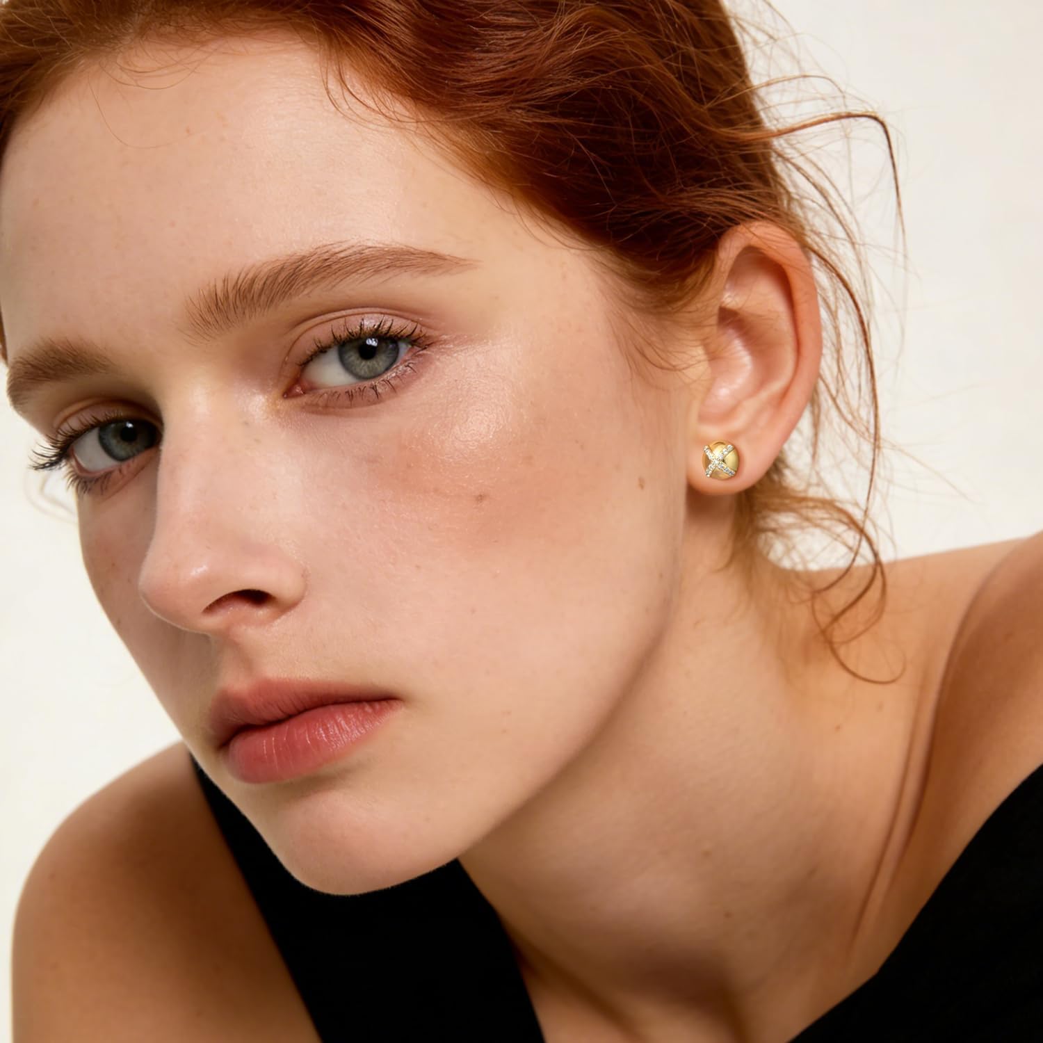 Gold Plated Earrings for Women 14K Gold Plated Studs Earrings for Women Cubic Zirconia Stud Earring for Womens Studs Half-Sphere Shape and Unique X-Cut Sparkle CZ Stud Earring for Womens 8mm - Image 4