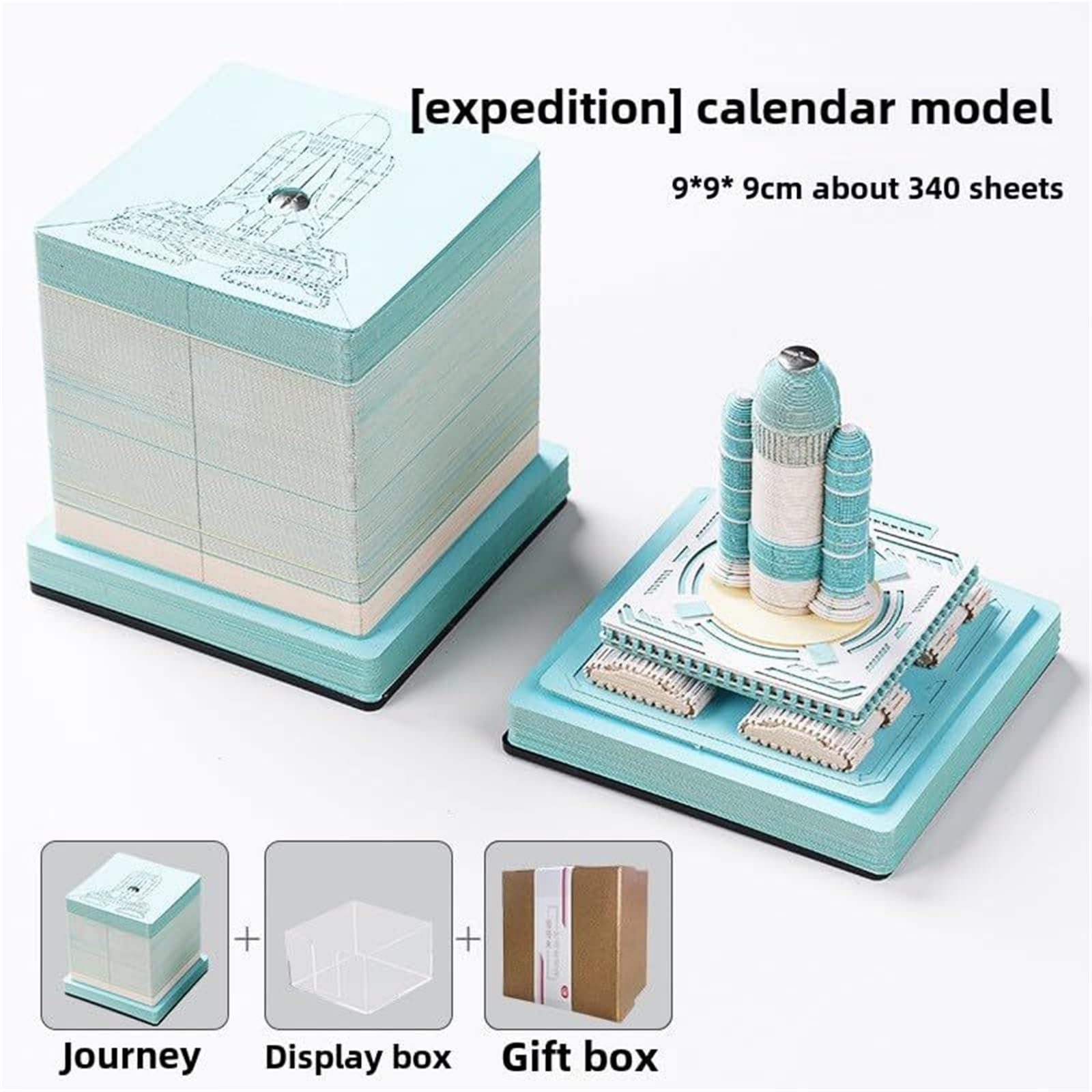 Stehender Tischkalender 340 gravierte Notizzettel aus Papier, blaue 3D-Kunst-Haftnotizen, kreatives Architekturmodell Vintage-Bürodekoration