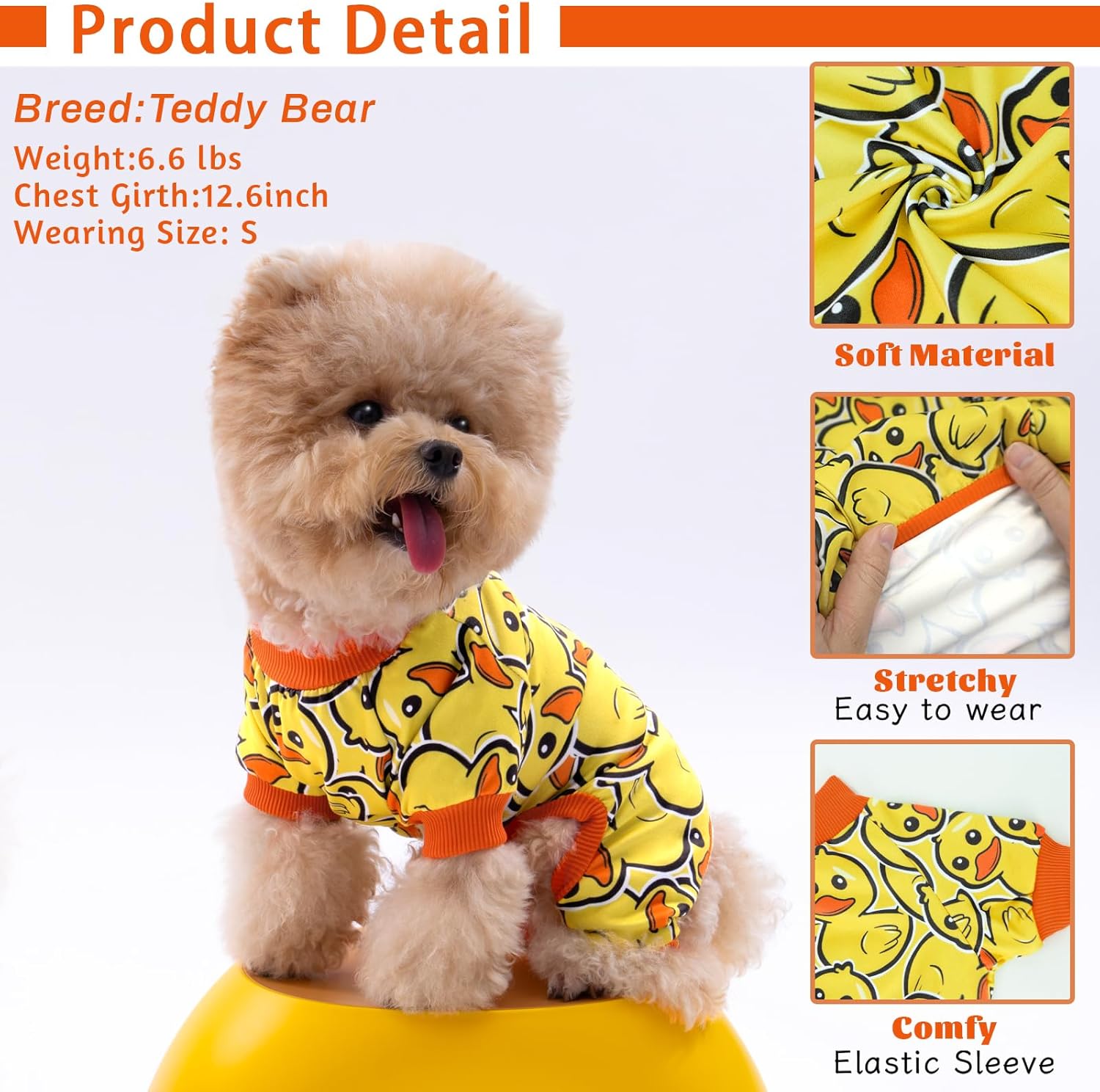 XPUDAC 4 Pack Dog Pajamas Soft Strechy Duck Pink Print Dog Clothes for Small Medium Dogs Girl Boy Cat Apparel, XS