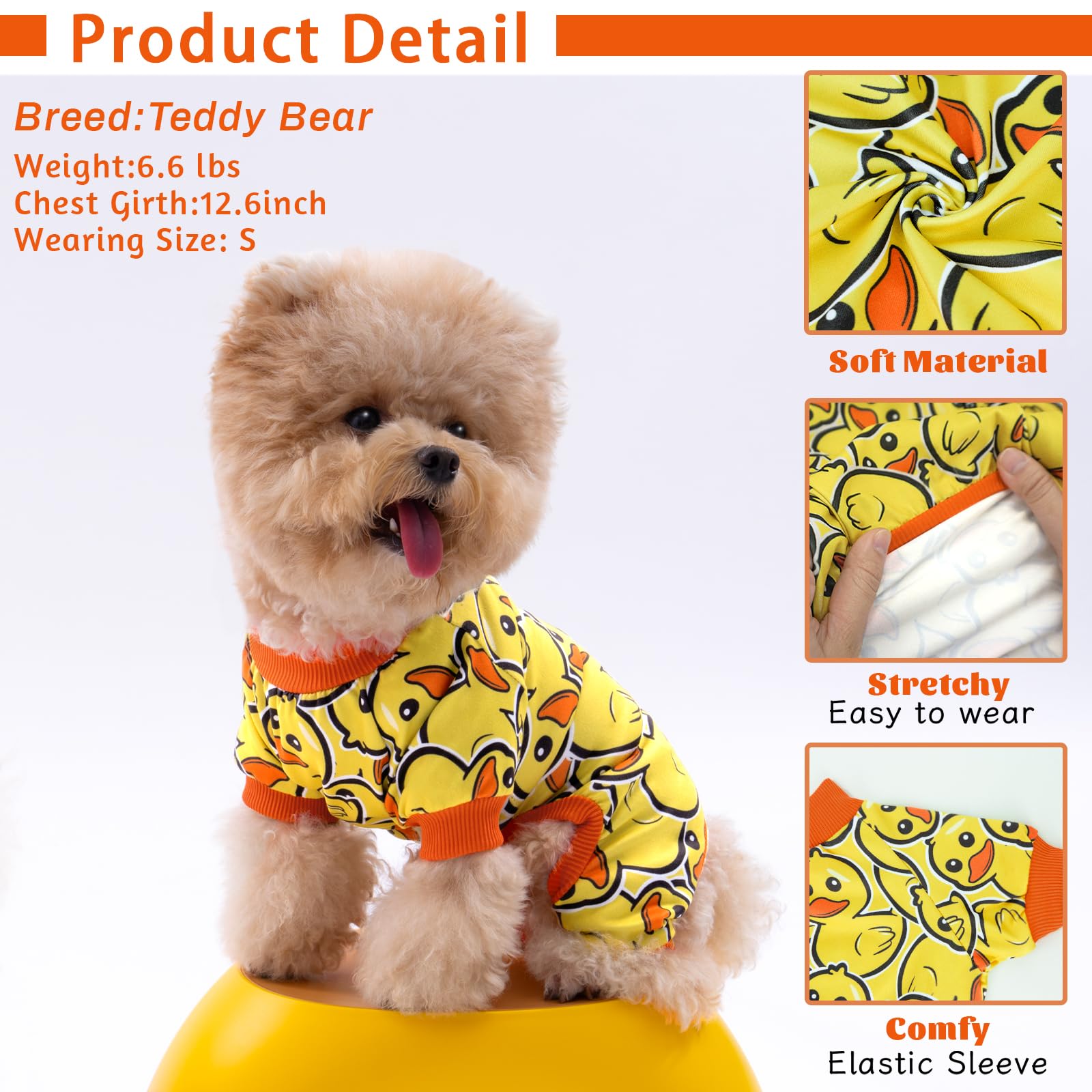 XPUDAC Paquete de 4 pijamas para perro, ropa suave y elástica con estampado rosa de pato para perros pequeños y medianos, ropa para niñas, niños y gatos, talla XS