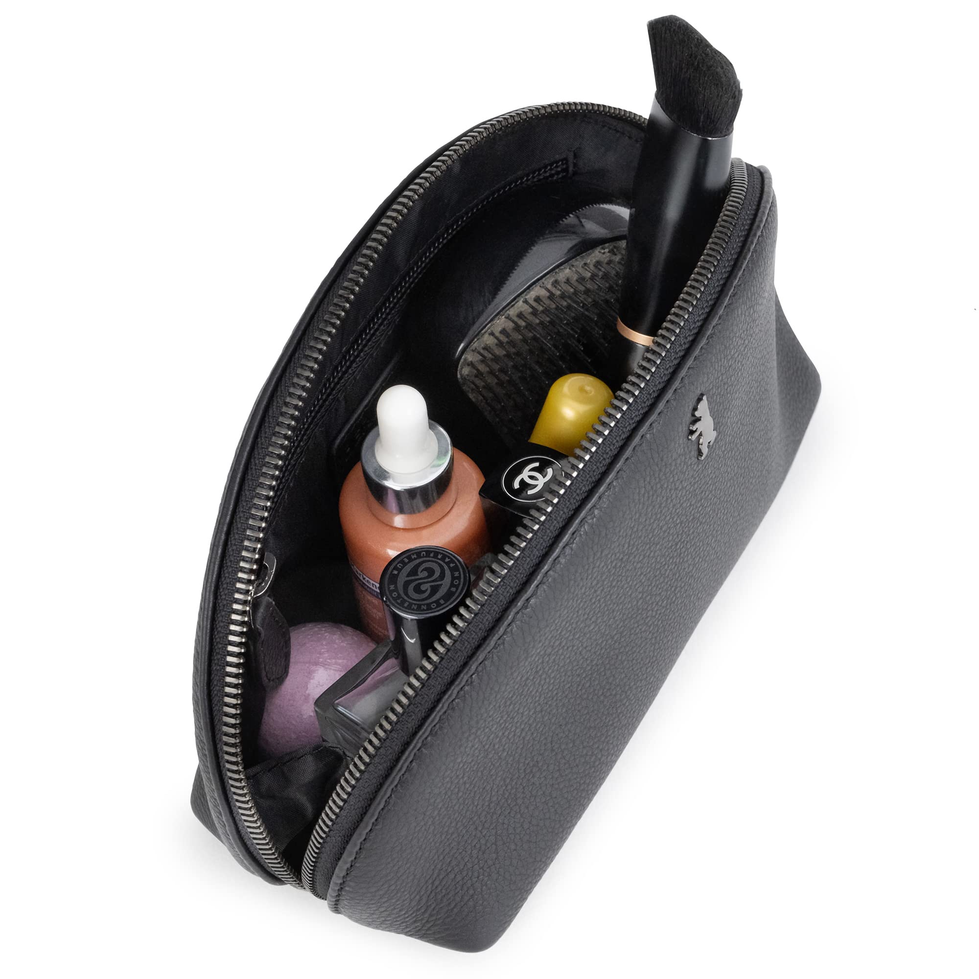 Berliner Bags Zoe Neceser de Piel Auténtica, Pequeño Estuche de Maquillaje con Cremallera YKK, Forro Impermeable y Bolsillo Interior para Mujer – Negro