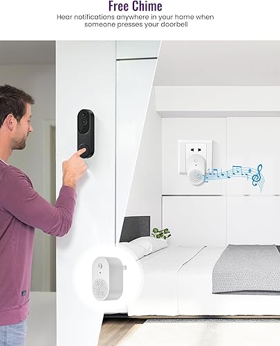 Miniatura 5 de Cámara de timbre de video inalámbrica de 1080p, detección humana AI, vista en vivo, audio de 2 vías incluido, anillo de timbre incluido, Wi-Fi 2.4G,