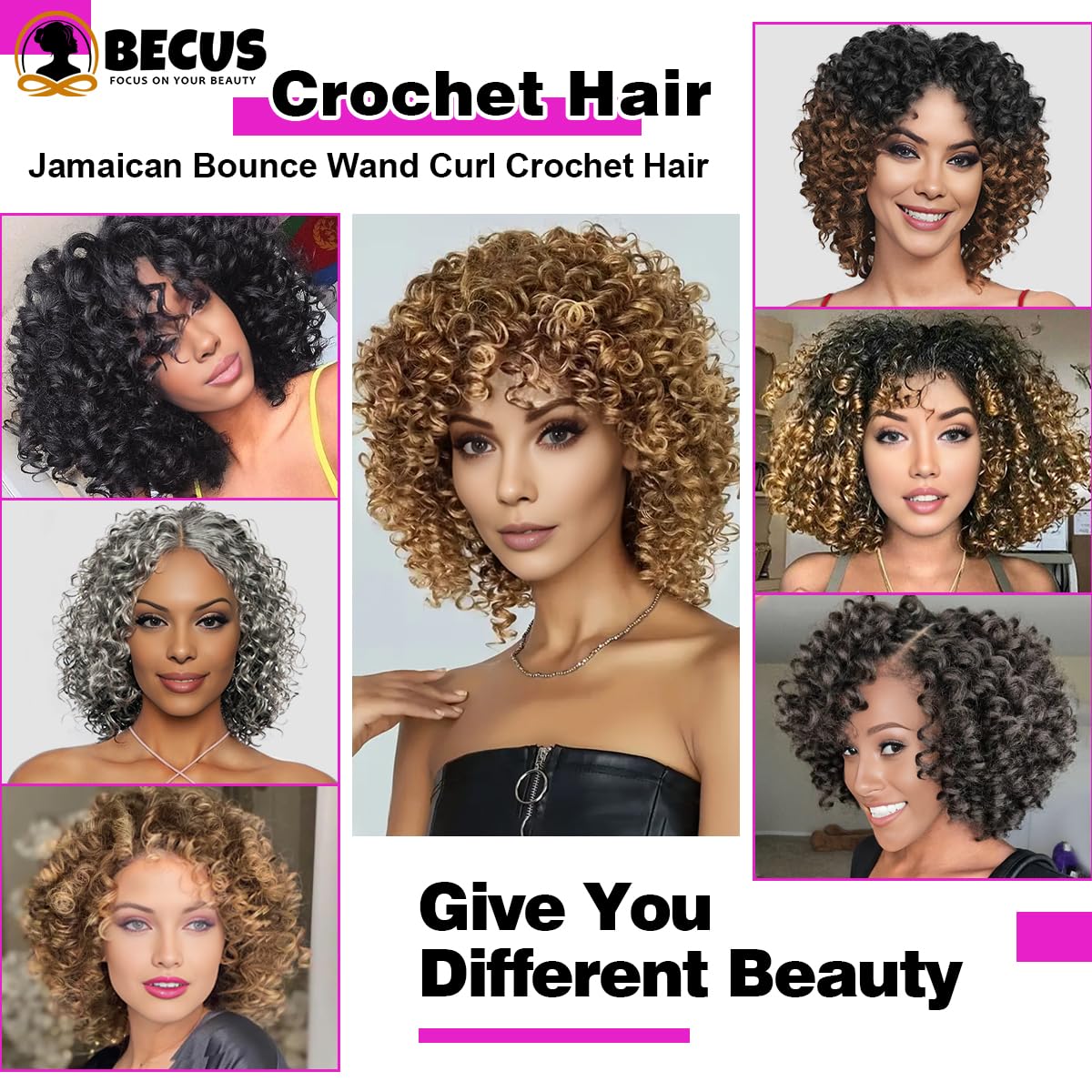 BECUS Gogo Curl Pelo Pelo Para Trenzas Africanas Mujeres 5 Paquetes Jamaicano Rizado Profundo Rizado Para Playa Ganchillo Extensiones Pelo Sintético 8"(Negro Natural #1B)