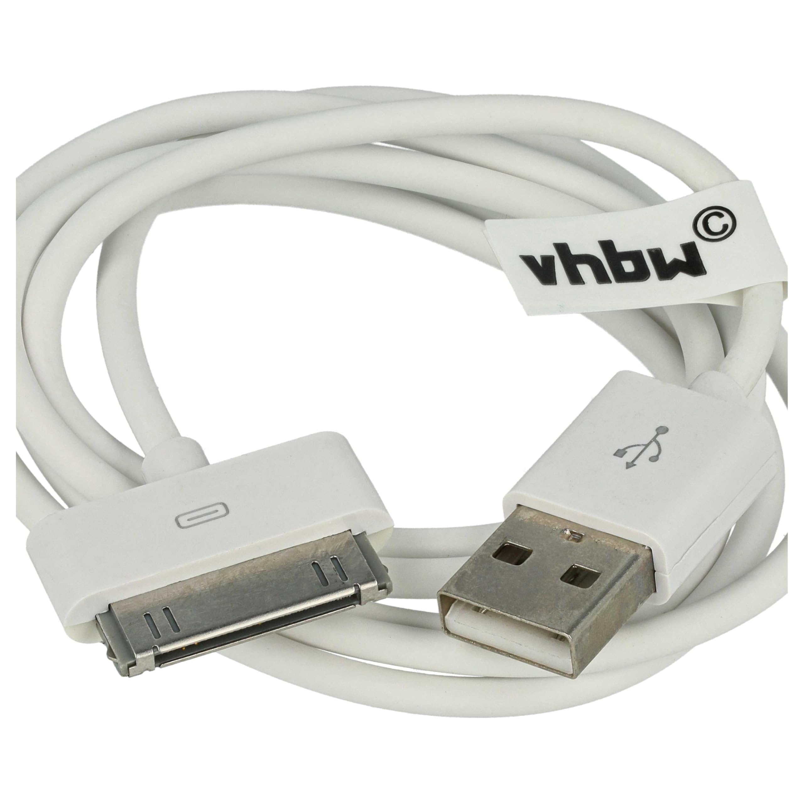 vhbw Kabel USB do transmisji danych kompatybilny z Apple iPod Touch 3 generacji | A1318, Touch 4 gen. - A1367, Touch 2 generacji. - Odtwarzacz MP3 A1288, biały, 80 cm