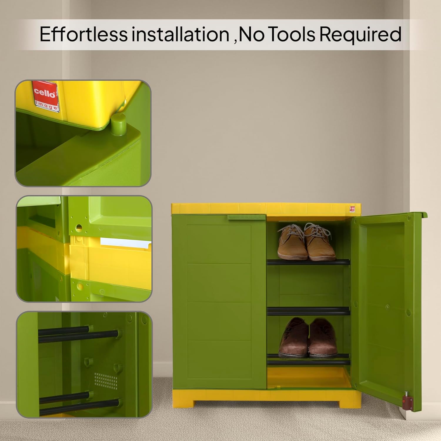 Cello Compact Plastic Shoe Rack (Green & Yellow)