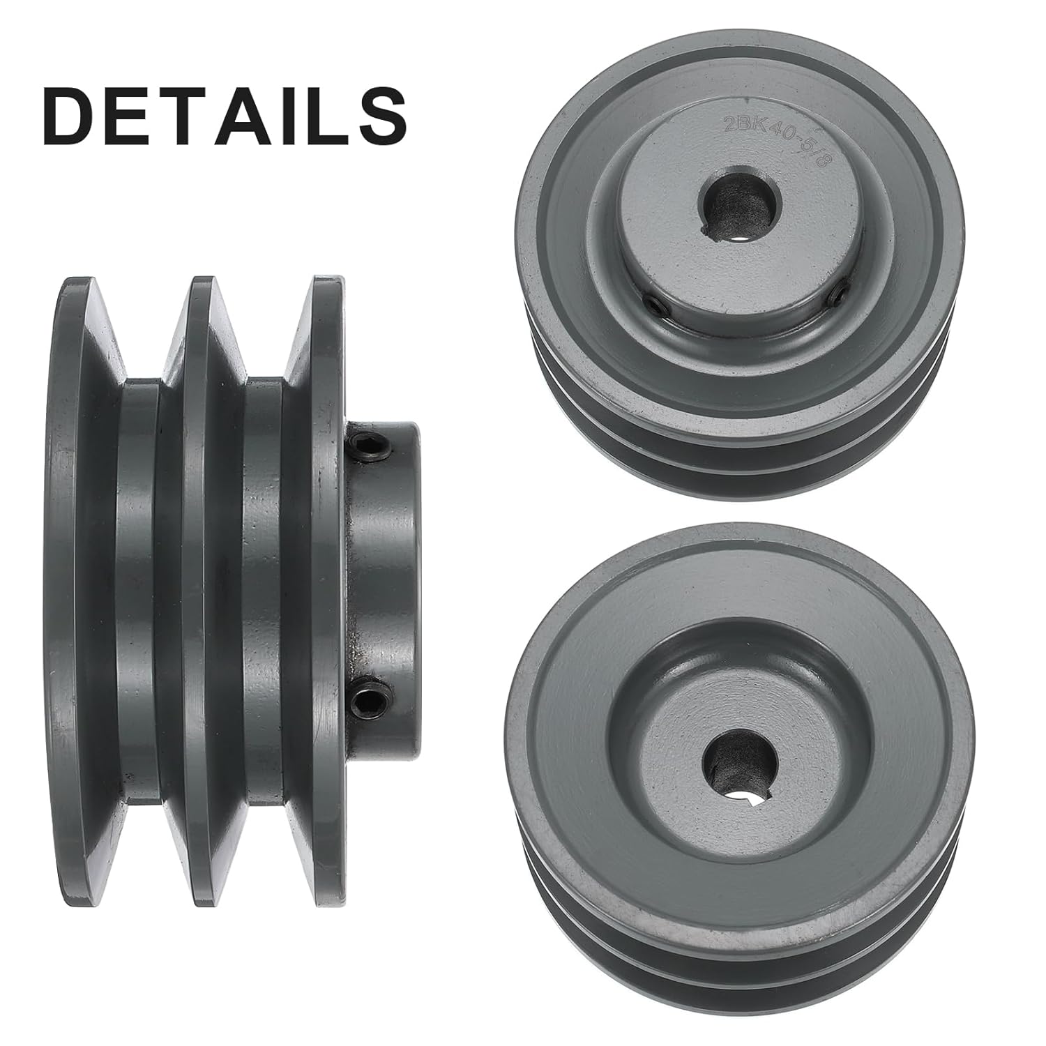 uxcell 2BK40-5/8 V-Belt Sheave 5/8"Bore 3.95"OD Double Groove Web Sheave Bored-to-Size Sheave, Cast Iron, Belt Section for 3L or B Belt