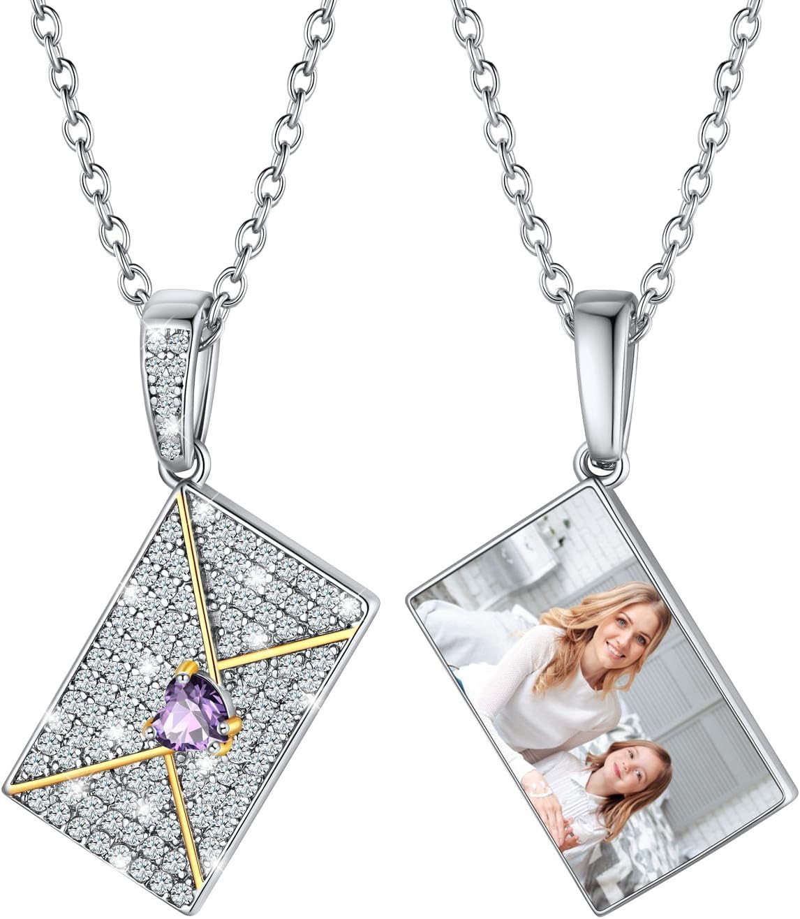 U7 Personalized Envelope Locket Necklace for Women, Custom Love Letter Message Photo Necklace With Picture Inside Lockets Mother's Day Valentine's Day Gift for Women Mom Wife