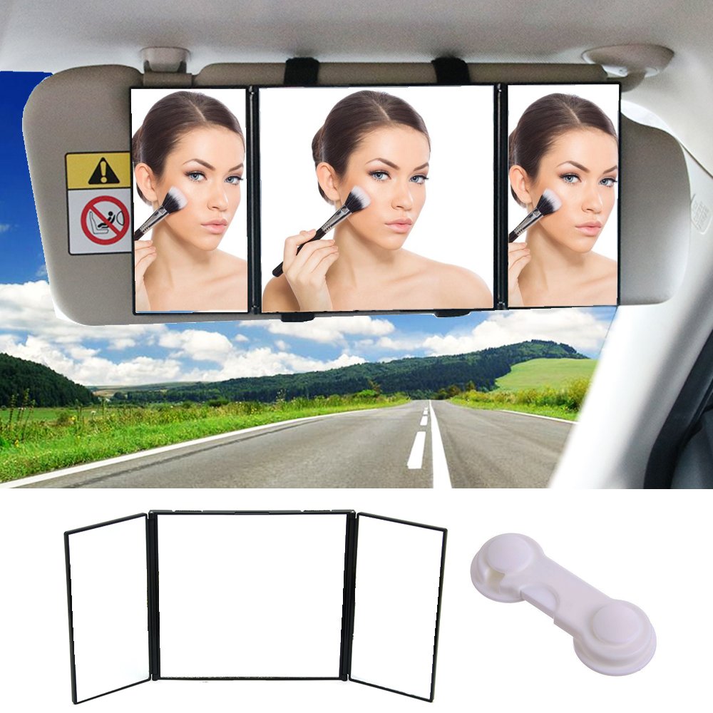 bisoner Car Sun Visor Mirror Makeup Travel Vanity Mirror Car Cosmetic Mirror Clip On Sun Visor 12”Universal fit for SUV Auto Car Truck Rear View Mirror