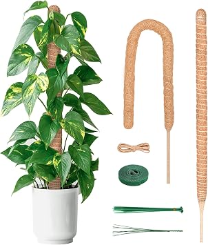 YAUNGEL Moss Pole, 2 Pcs 120CM Coir Totem Pole Moss Stick with 20M Twist Ties, Plant Support Totem Pole Plant Climbing Coco Coir Poles to Support Indoor Plants to Grow Upwards