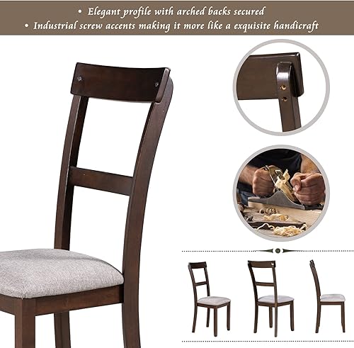 Miniatura 4 de ERDAYE Mesa de comedor cuadrada de madera de 5 piezas, 4 sillas acolchadas con respaldo curvado para el hogar, apartamento, cocina y comedor, juego