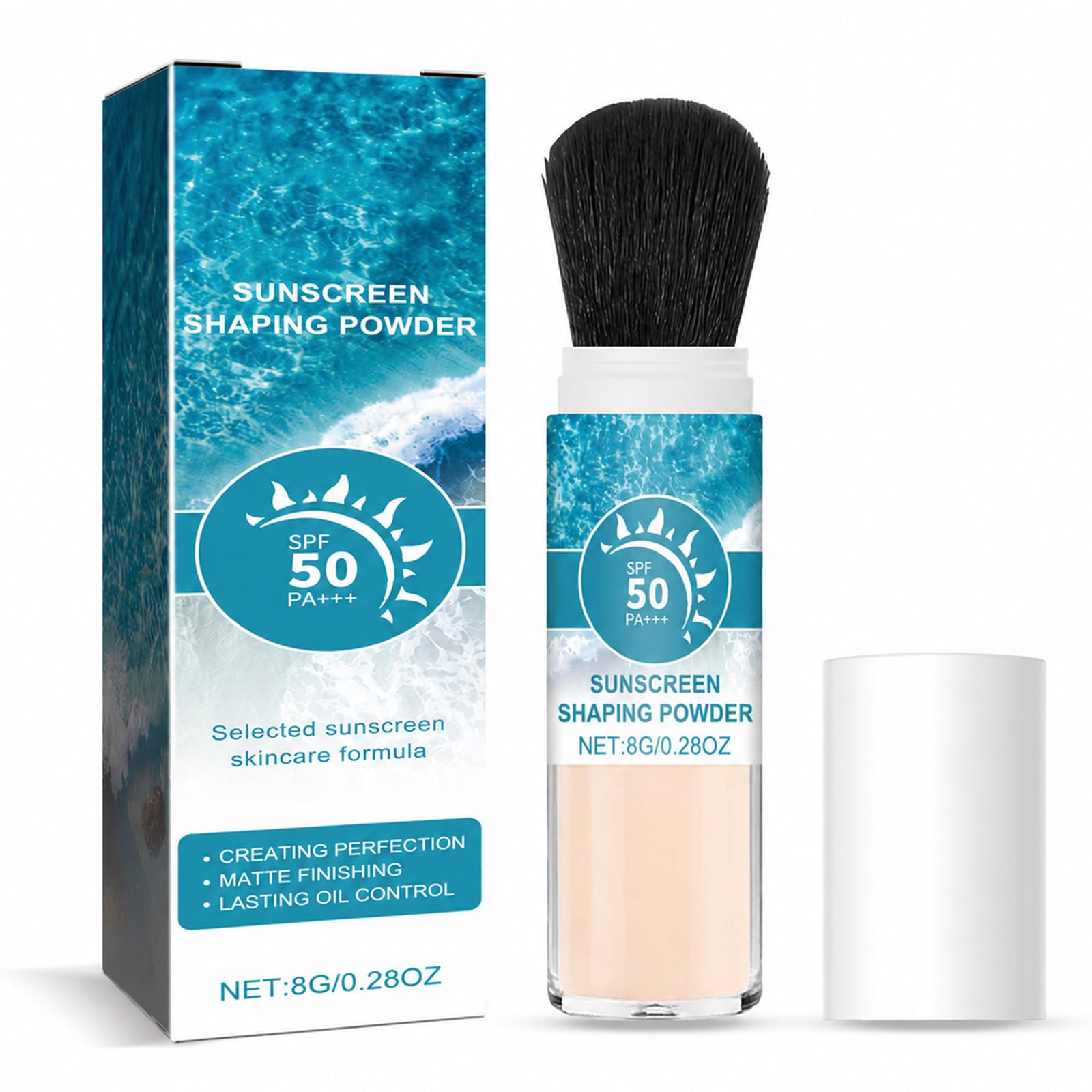 EONFAVE Puder Przeciwsłoneczny SPF50 PA+++ Ze Współczynnikiem Ochrony Przeciwslonecznej Do Twarzy Z Pędzlem Matujący Puder Utrwalający Z Olejem Kontrolnym W Podróży
