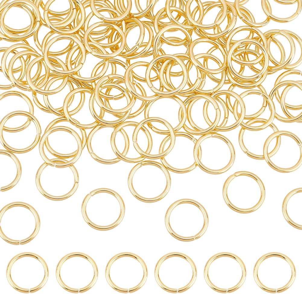 UNICRAFTALE 200Pcs Stainless Steel Open Jump Rings 9mm Round Rings 24K Gold Plated Jump Ring Metal Connectors for DIY Jewelry Crafting and Keychain Accessories Earring Bracelet Pendant Choker Making