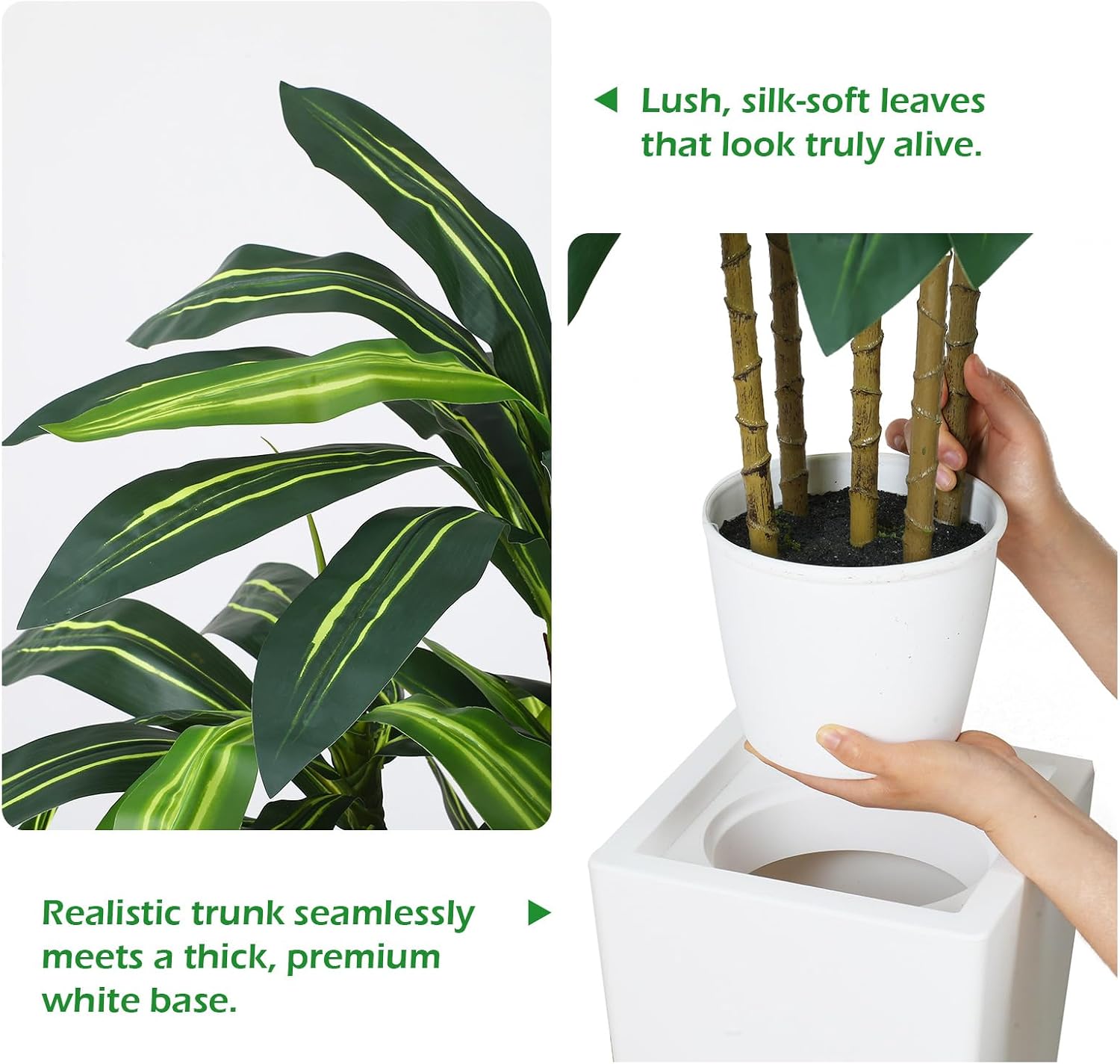 5FT Artificial Dracaena Tree with Thickened Improved Planter, Fake Plants with Dense Foliage and Natural Trunk, Artificial Plants for Home Office Living Room Decor Indoor